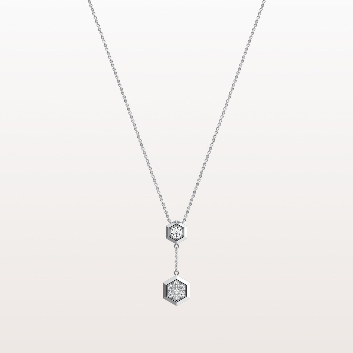 Lab Grown Diamond Double Hexagon Necklace in 14K Solid Gold/Platinum - Necklaces