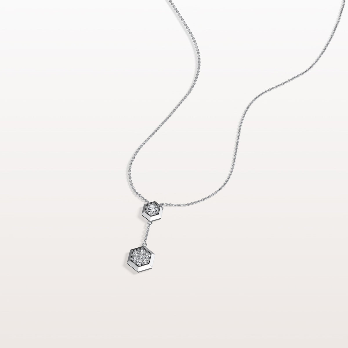 Lab Grown Diamond Double Hexagon Necklace in 14K Solid Gold/Platinum - Necklaces
