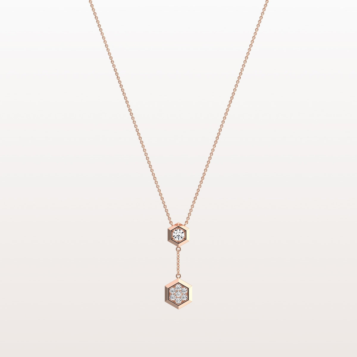 Lab Grown Diamond Double Hexagon Necklace in 14K Solid Gold/Platinum - Necklaces