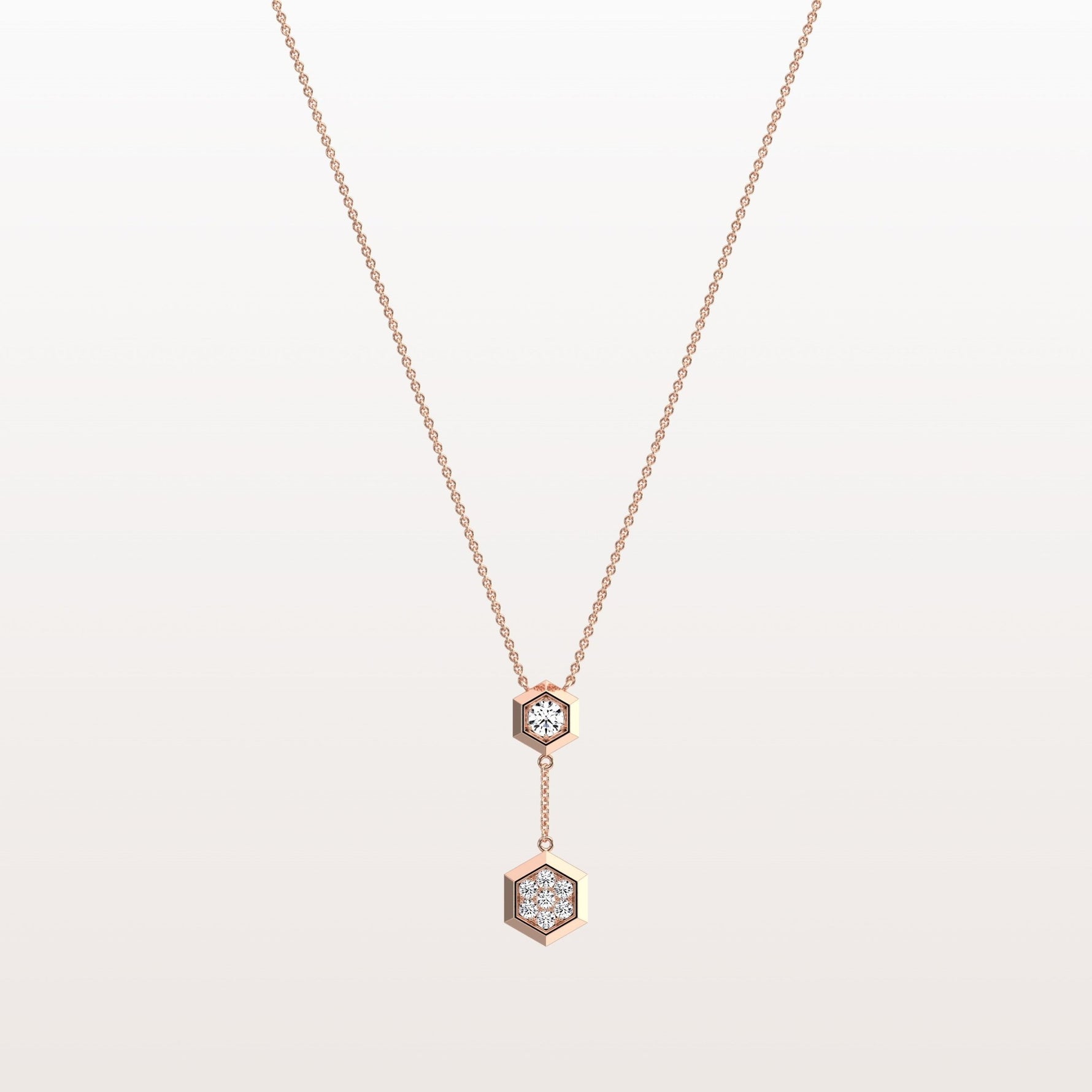 Lab Grown Diamond Double Hexagon Necklace in 14K Solid Gold/Platinum - Necklaces