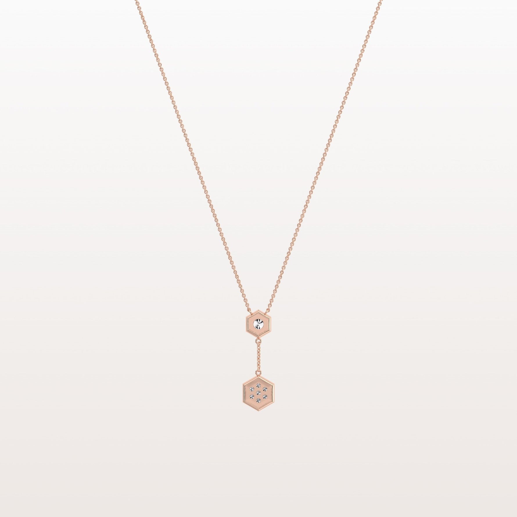 Lab Grown Diamond Double Hexagon Necklace in 14K Solid Gold/Platinum - Necklaces