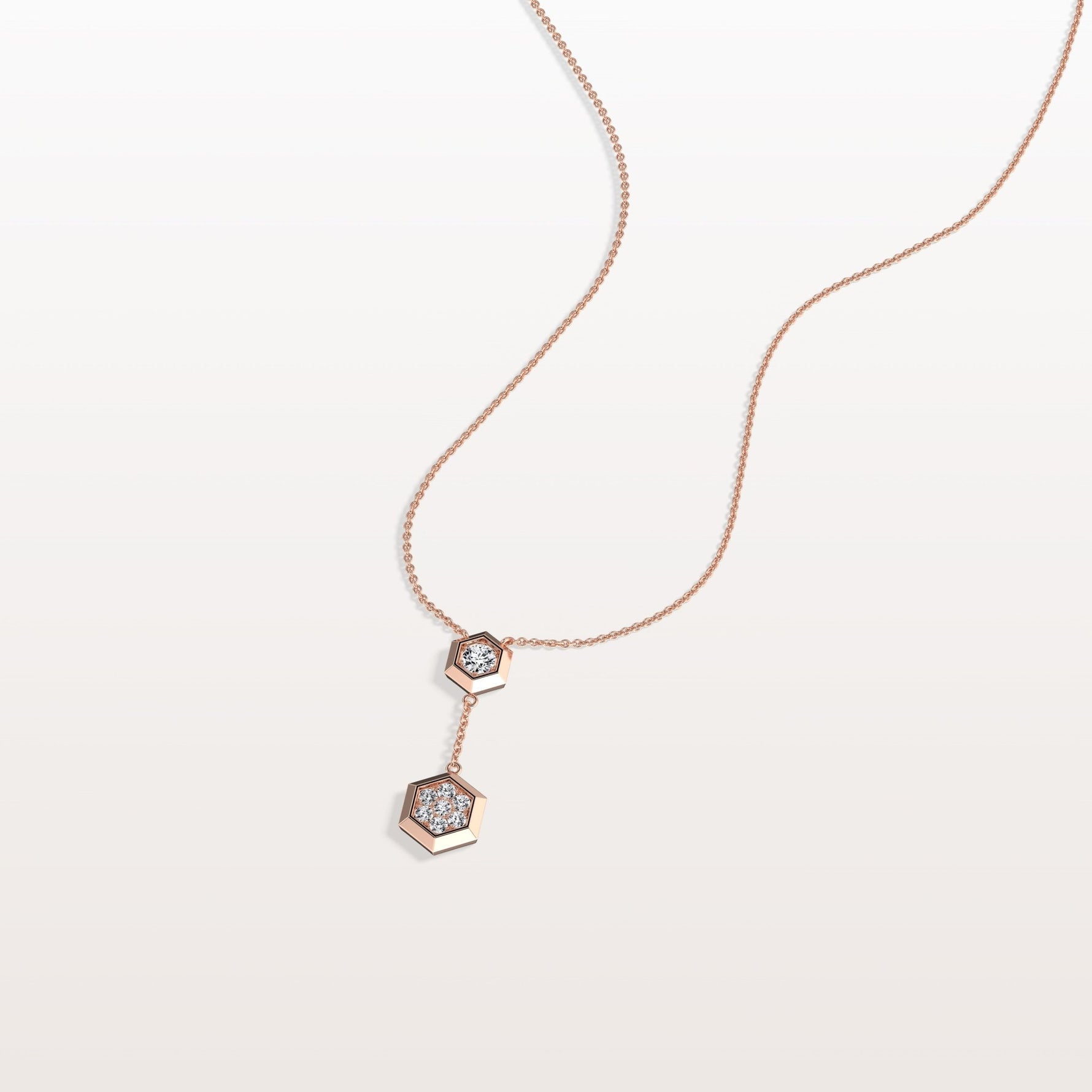 Lab Grown Diamond Double Hexagon Necklace in 14K Solid Gold/Platinum - Necklaces