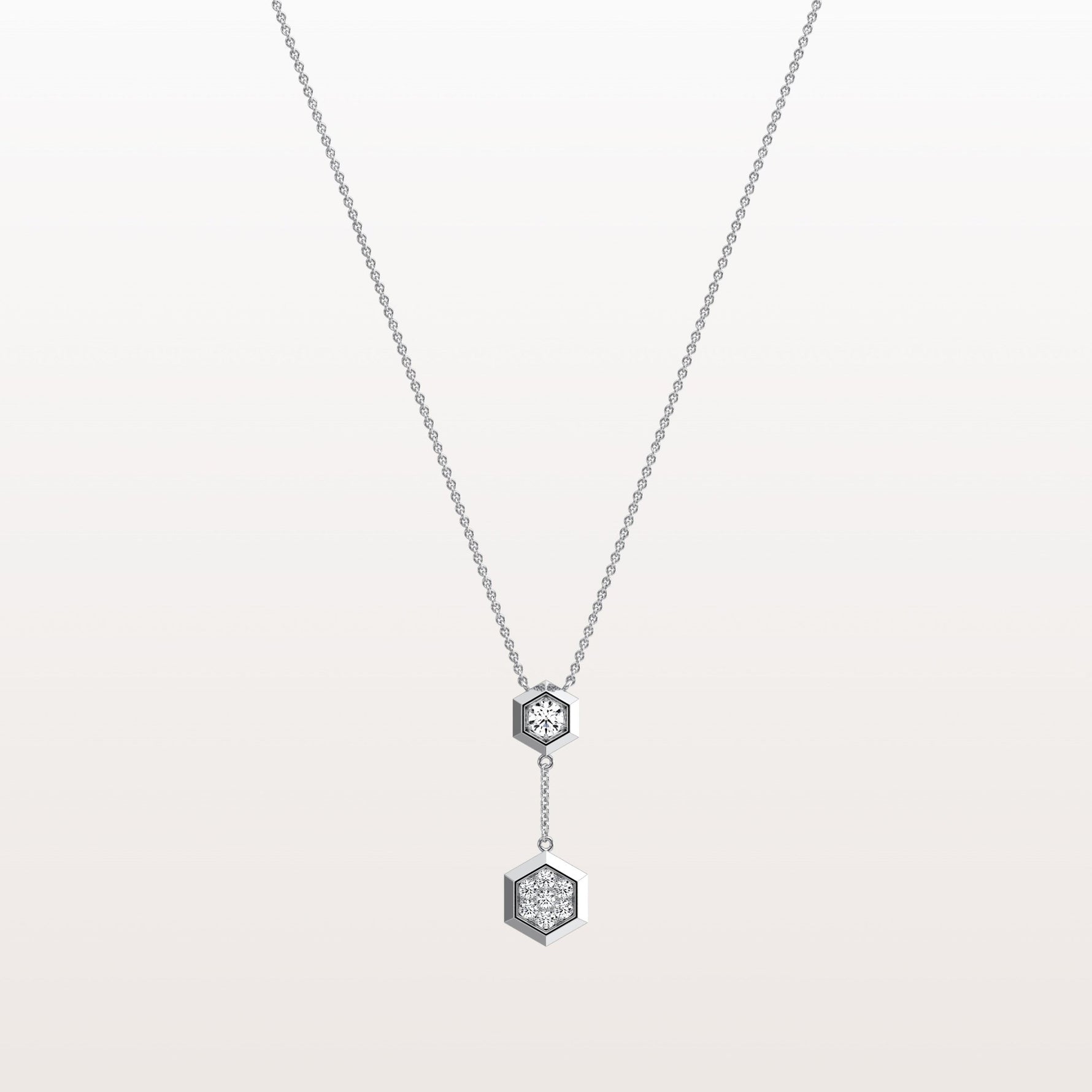Lab Grown Diamond Double Hexagon Necklace in 14K Solid Gold/Platinum - Necklaces