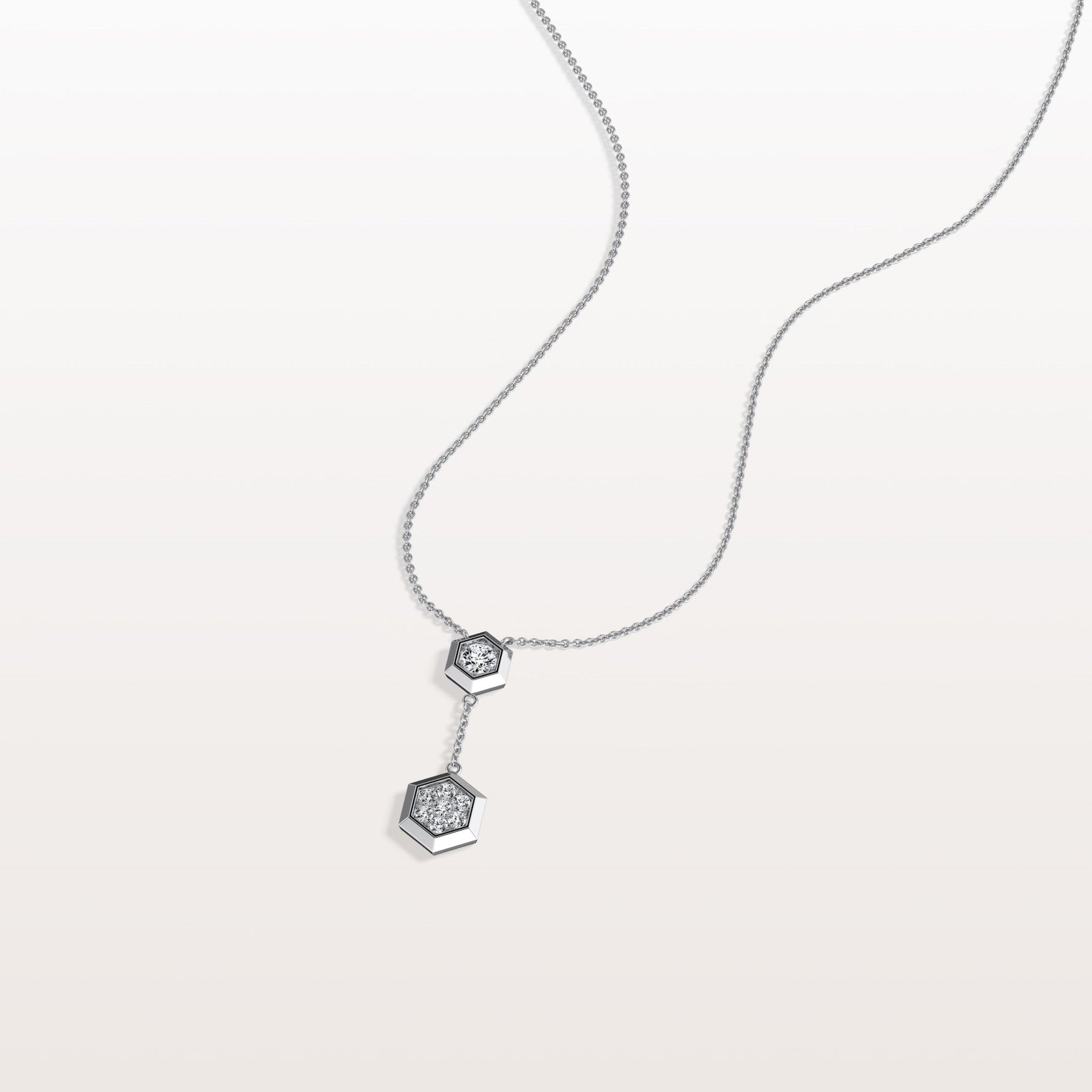Lab Grown Diamond Double Hexagon Necklace in 14K Solid Gold/Platinum - Necklaces
