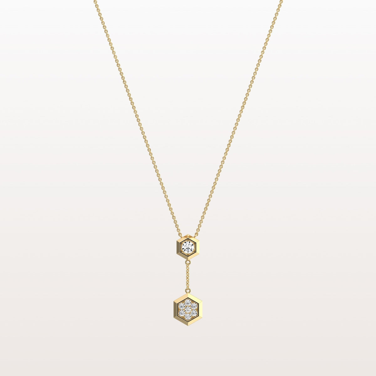 Lab Grown Diamond Double Hexagon Necklace in 14K Solid Gold/Platinum - Necklaces