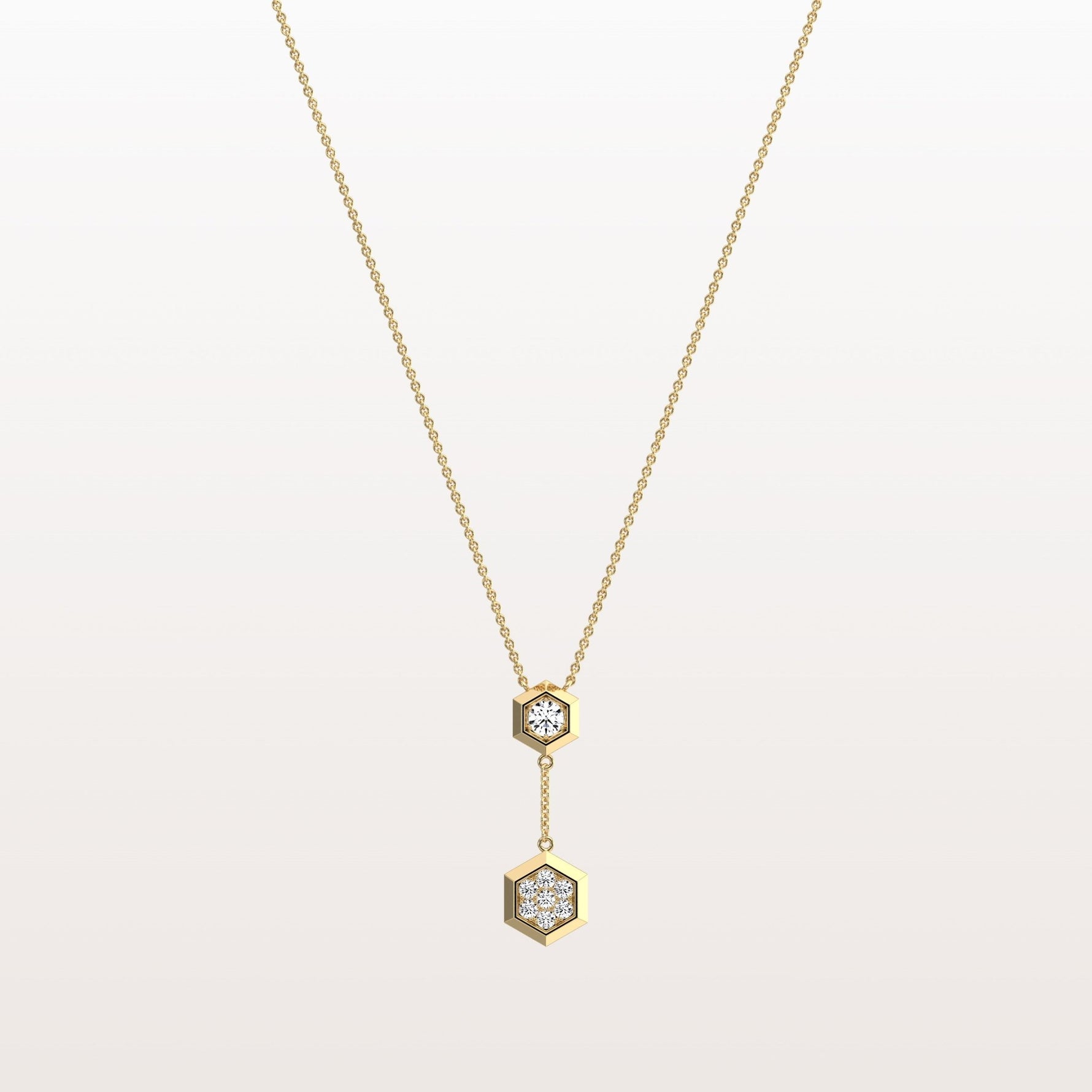 Lab Grown Diamond Double Hexagon Necklace in 14K Solid Gold/Platinum - Necklaces