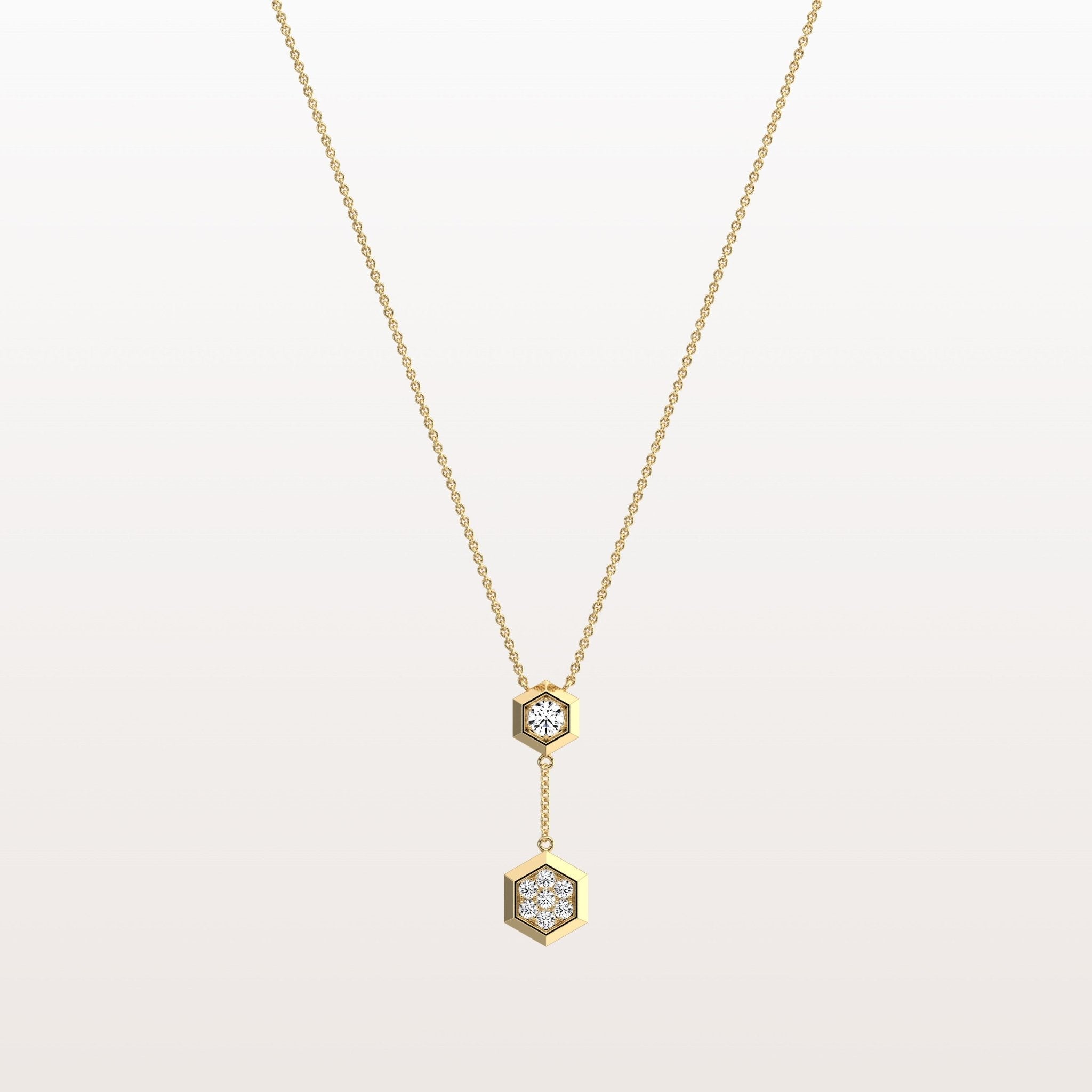 Lab Grown Diamond Double Hexagon Necklace in 14K Solid Gold/Platinum - Necklaces