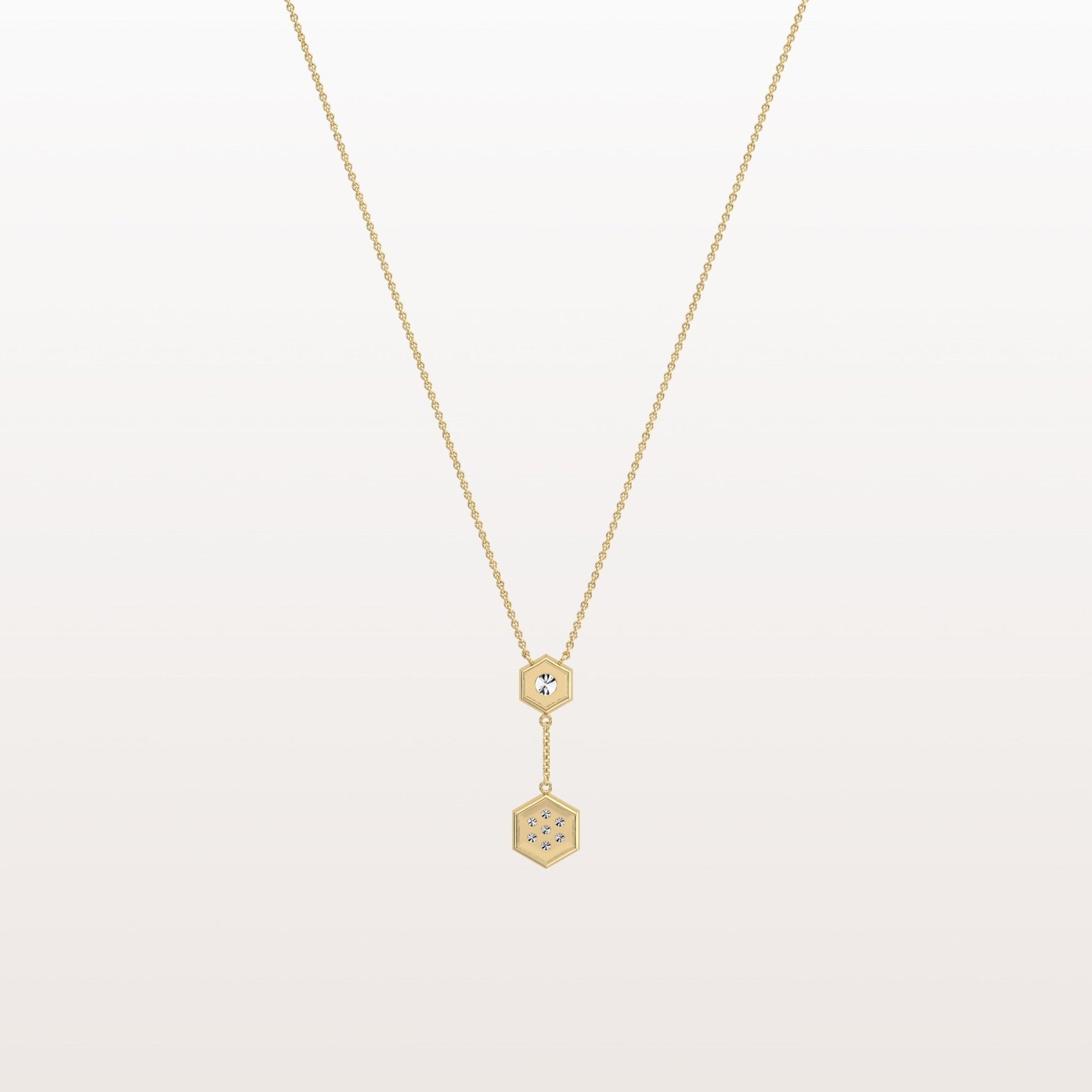 Lab Grown Diamond Double Hexagon Necklace in 14K Solid Gold/Platinum - Necklaces