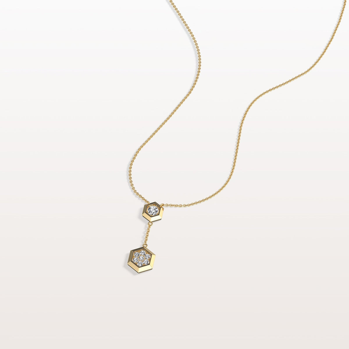 Lab Grown Diamond Double Hexagon Necklace in 14K Solid Gold/Platinum - Necklaces