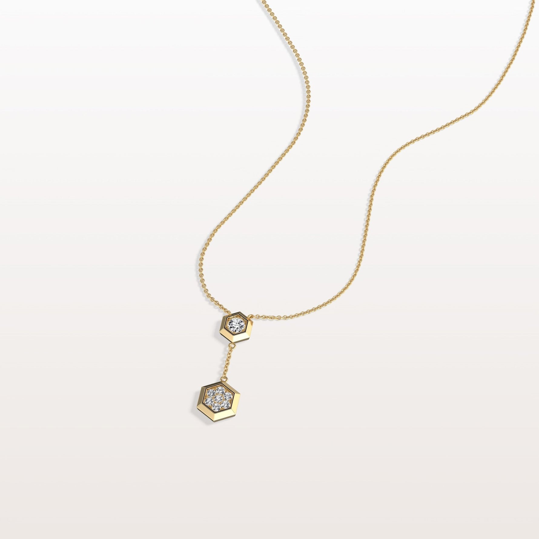 Lab Grown Diamond Double Hexagon Necklace in 14K Solid Gold/Platinum - Necklaces