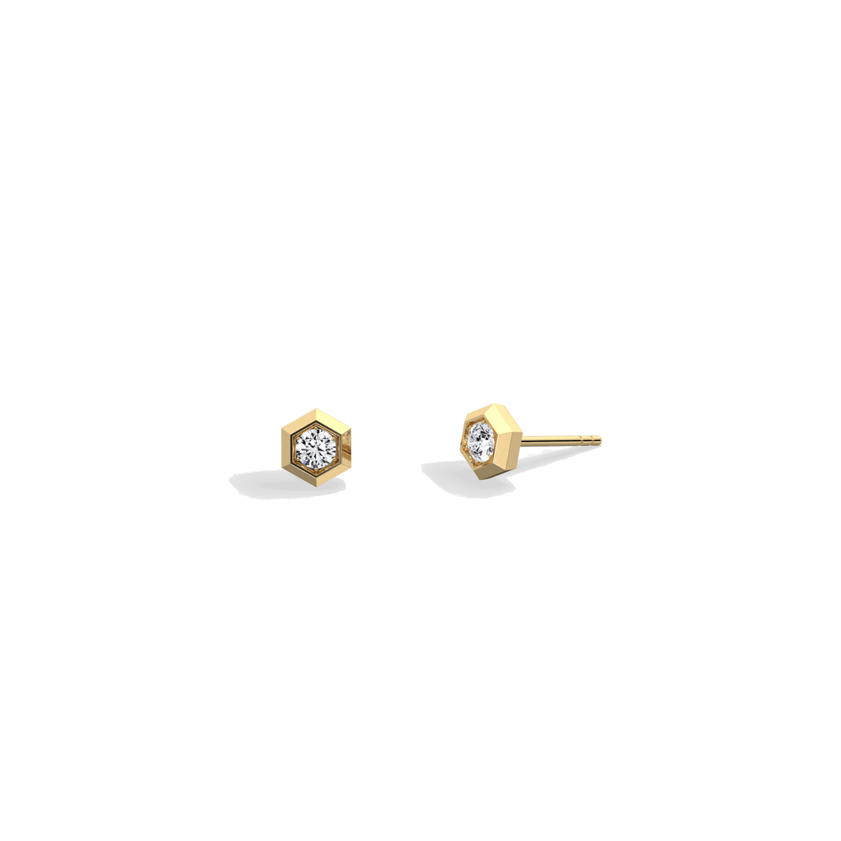 Lab Grown Diamond Hexagon Studs in 14K Solid Gold/Platinum - Earrings