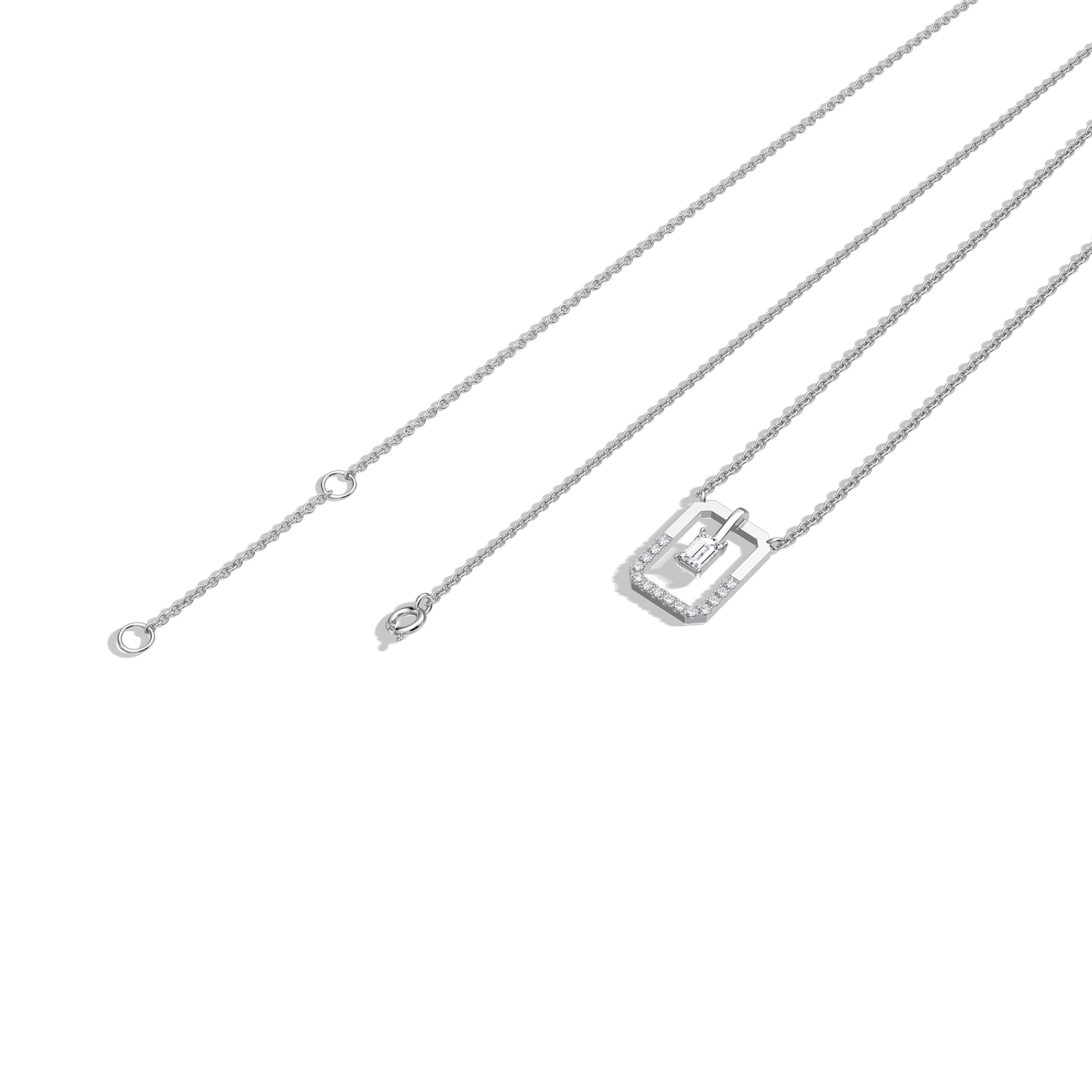 Emerald Cut Lab Diamond Rectangular Pendant Necklace - 