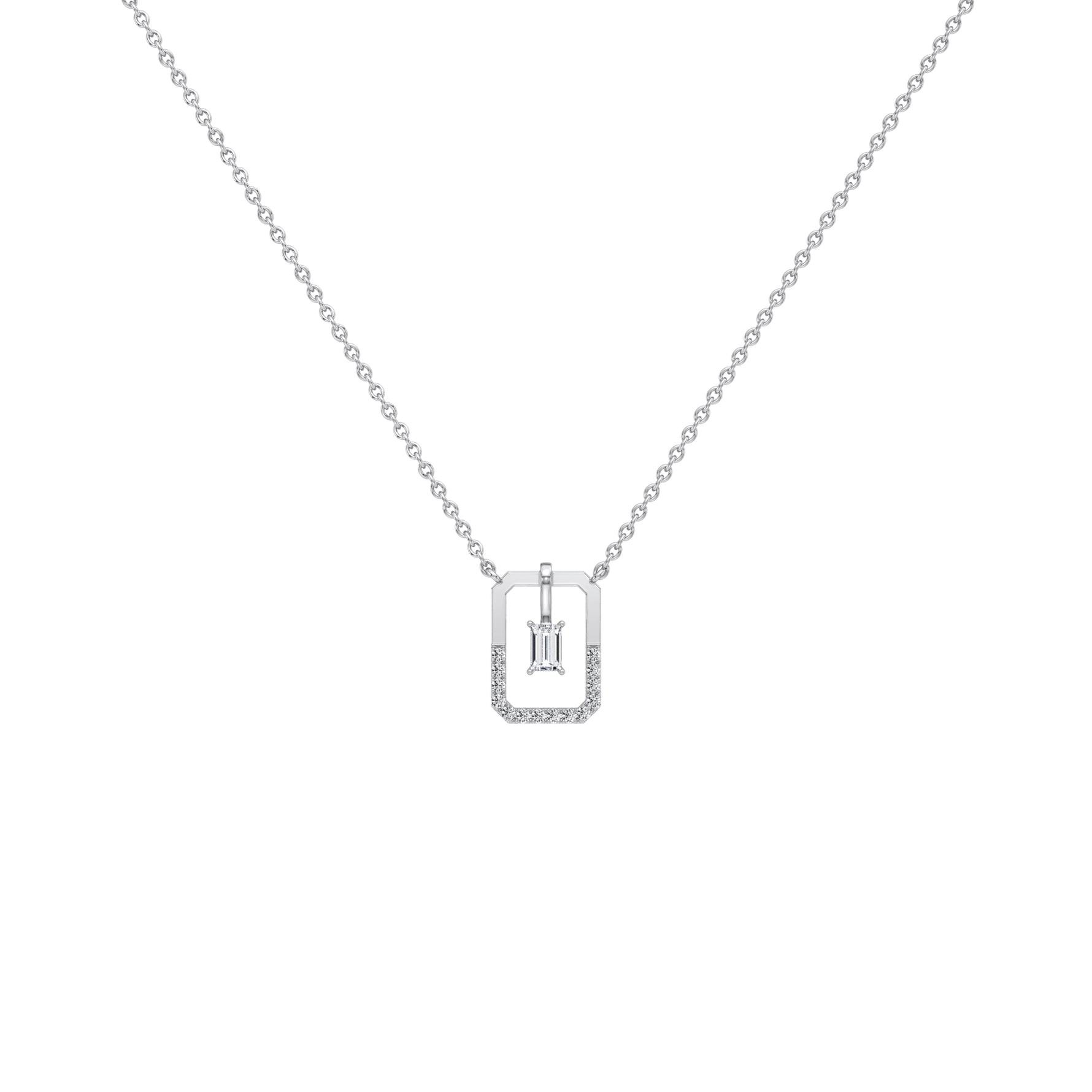 Emerald Cut Lab Diamond Rectangular Pendant Necklace - 
