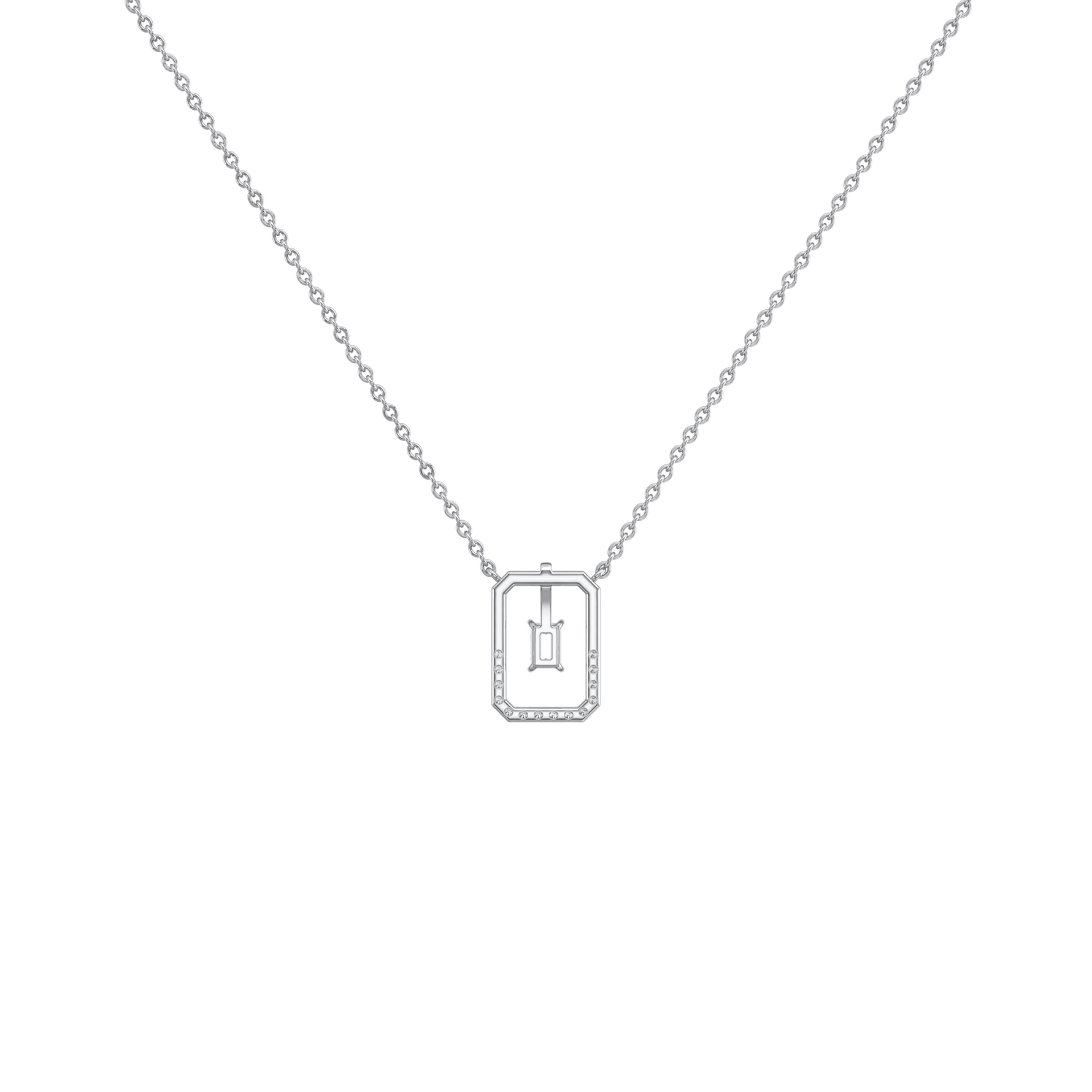 Emerald Cut Lab Diamond Rectangular Pendant Necklace - 