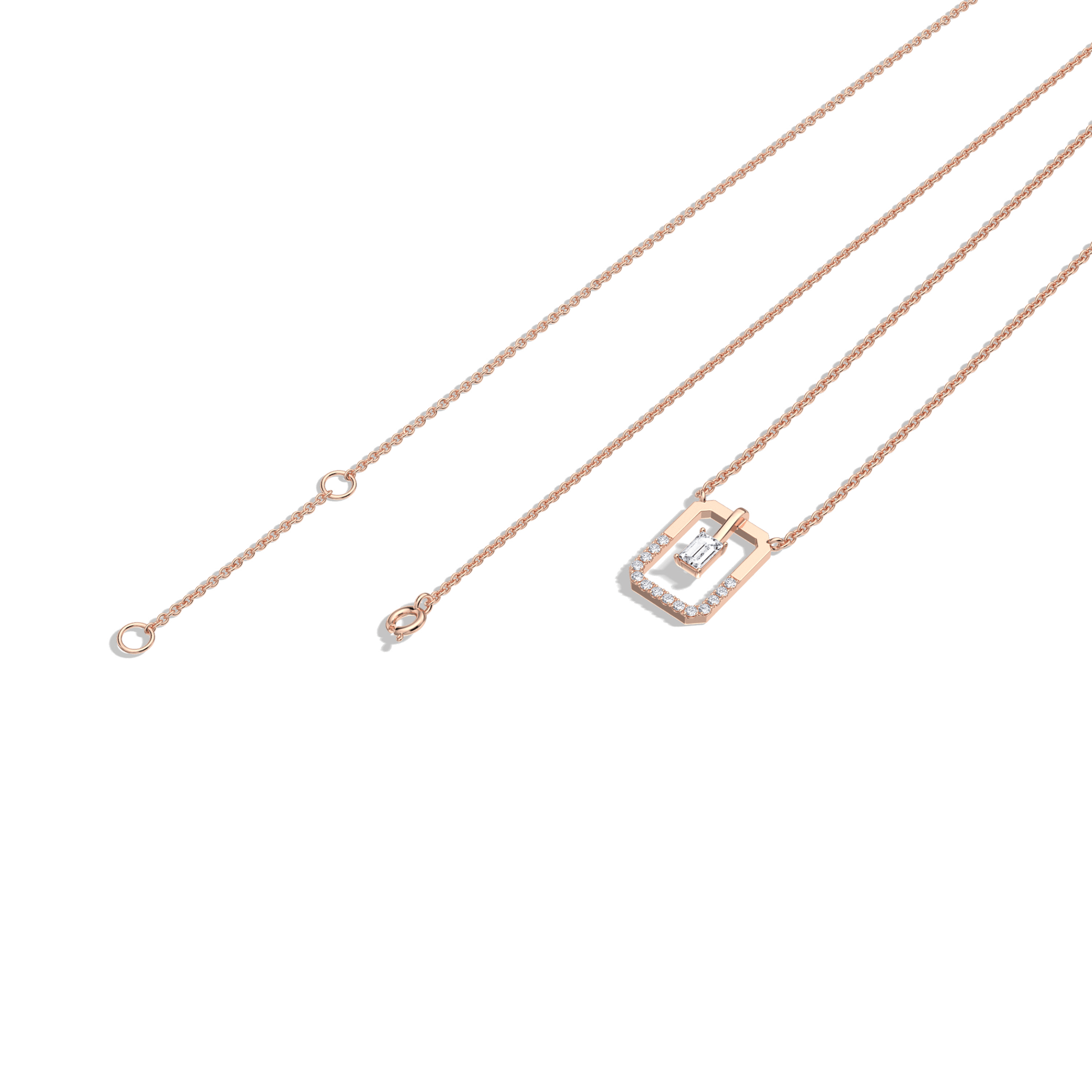 Emerald Cut Lab Diamond Rectangular Pendant Necklace - 