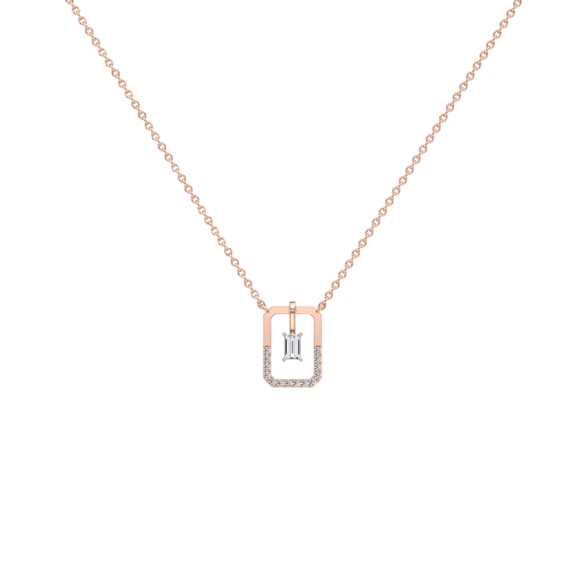 Emerald Cut Lab Diamond Rectangular Pendant Necklace - 