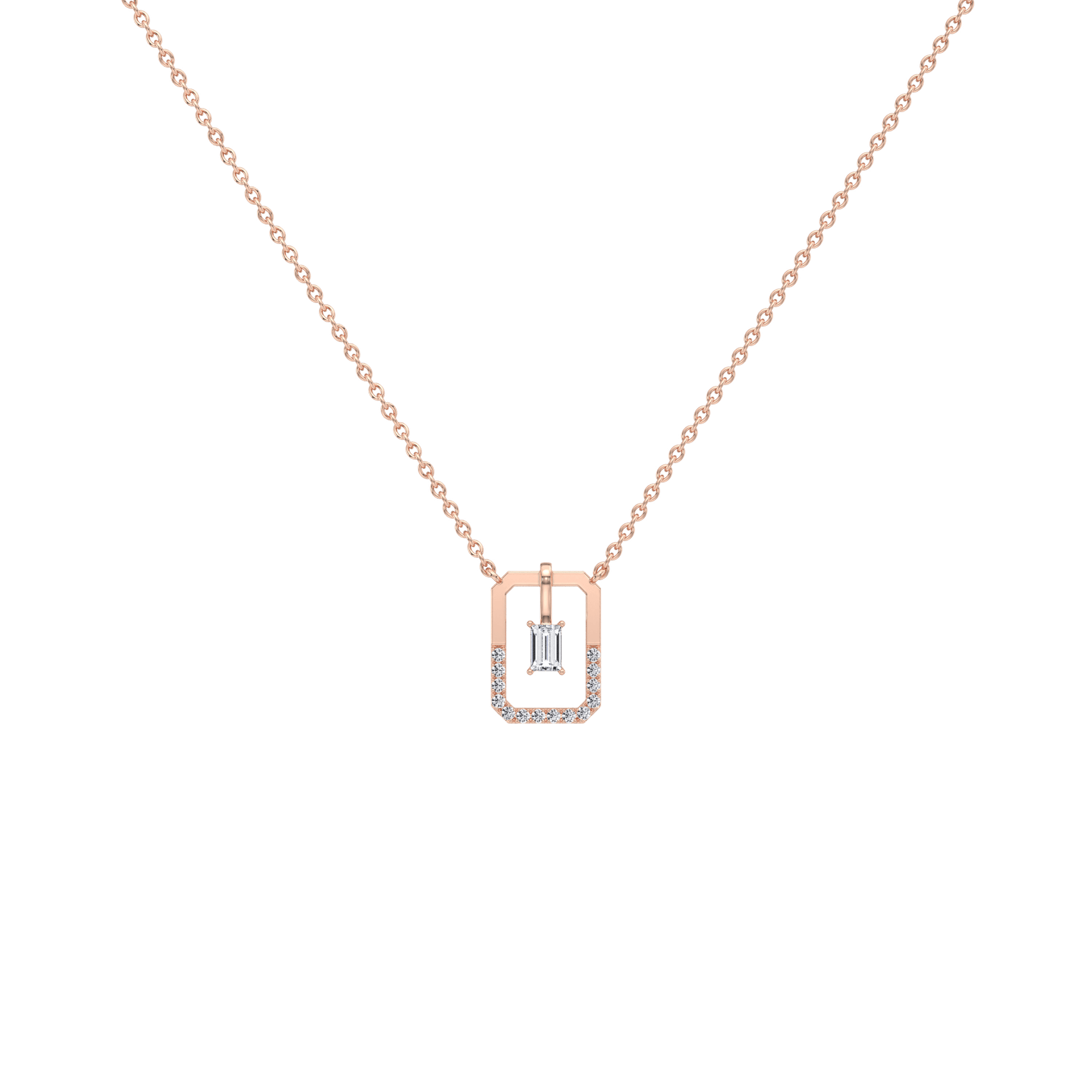 Emerald Cut Lab Diamond Rectangular Pendant Necklace - 