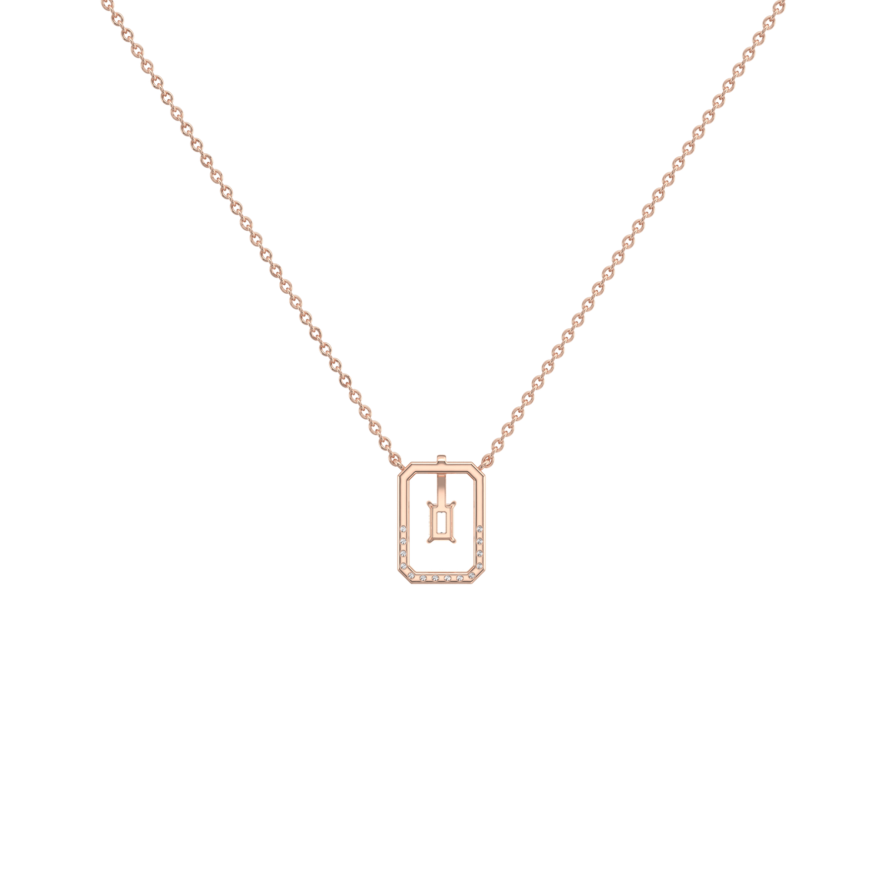 Emerald Cut Lab Diamond Rectangular Pendant Necklace - 
