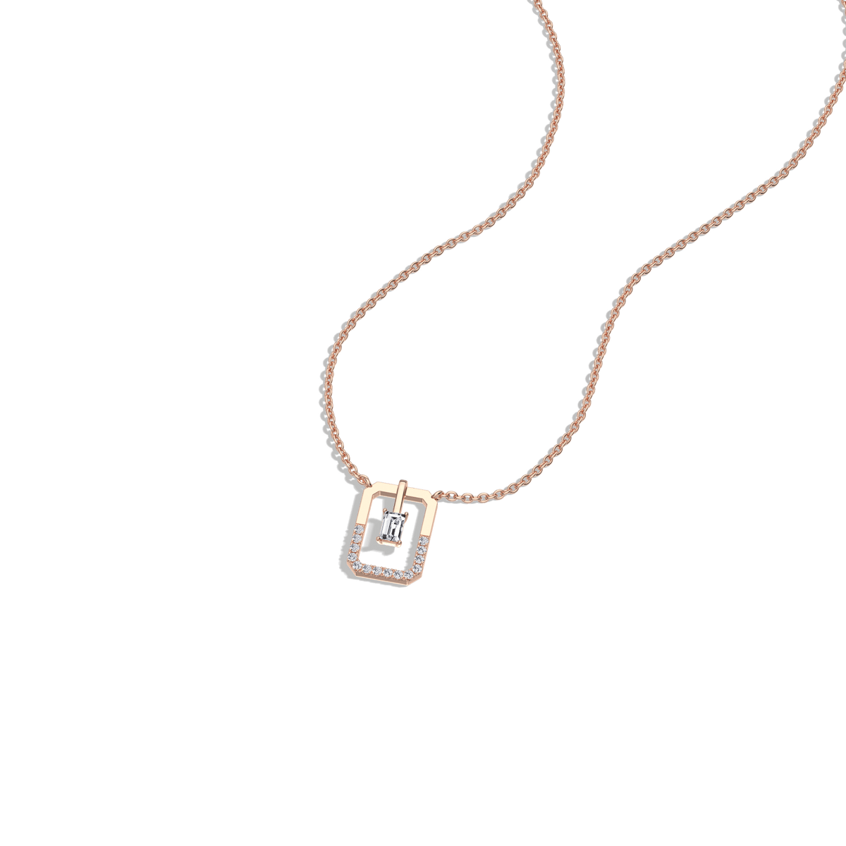 Emerald Cut Lab Diamond Rectangular Pendant Necklace - 