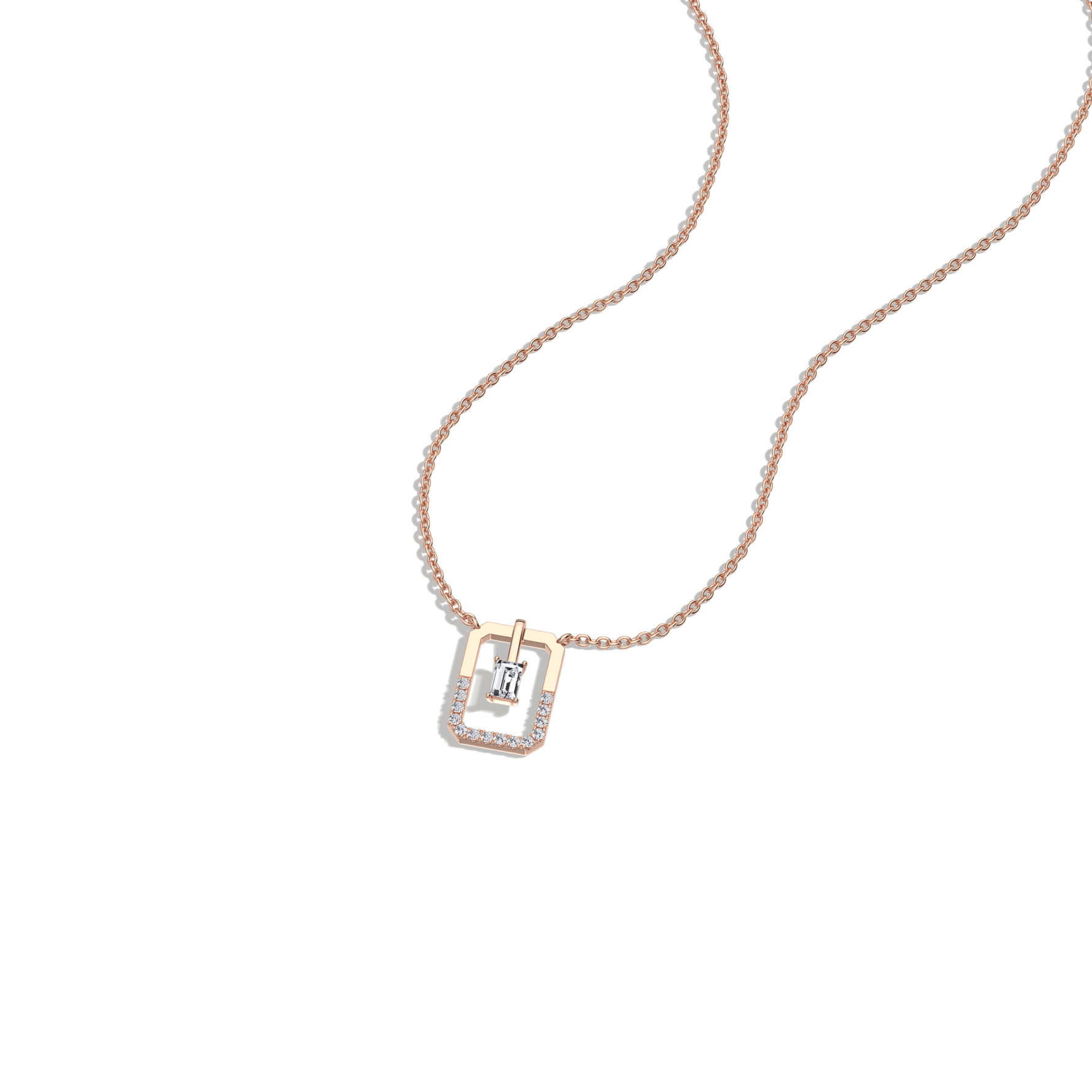 Emerald Cut Lab Diamond Rectangular Pendant Necklace - 