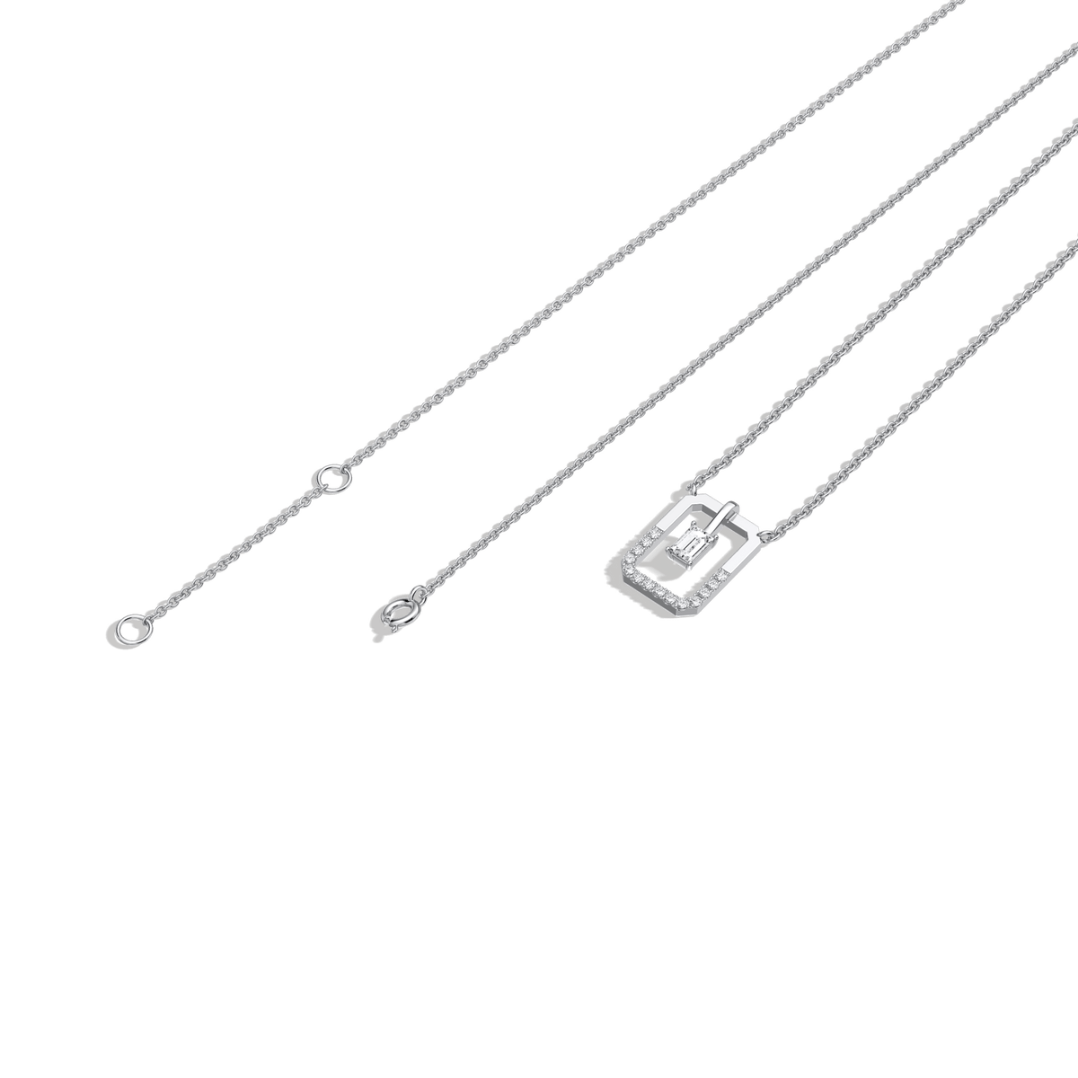 Emerald Cut Lab Diamond Rectangular Pendant Necklace - 