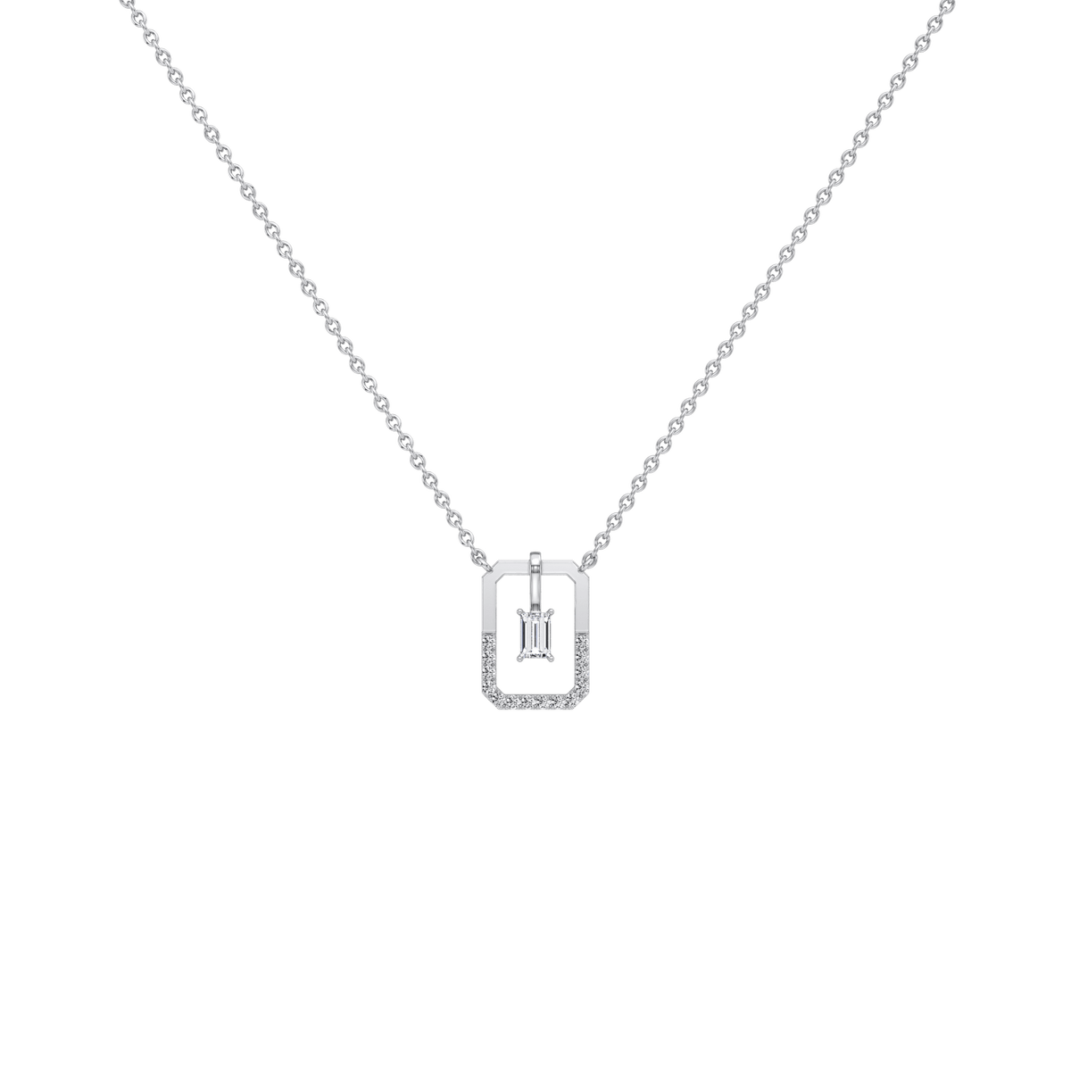 Emerald Cut Lab Diamond Rectangular Pendant Necklace - 