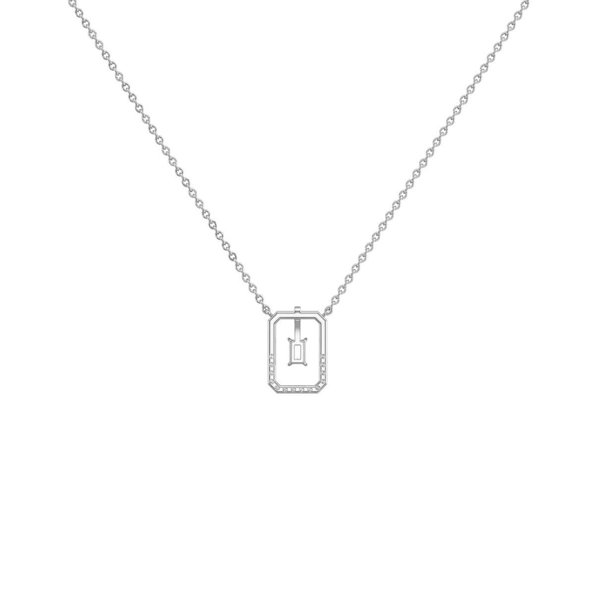 Emerald Cut Lab Diamond Rectangular Pendant Necklace - 