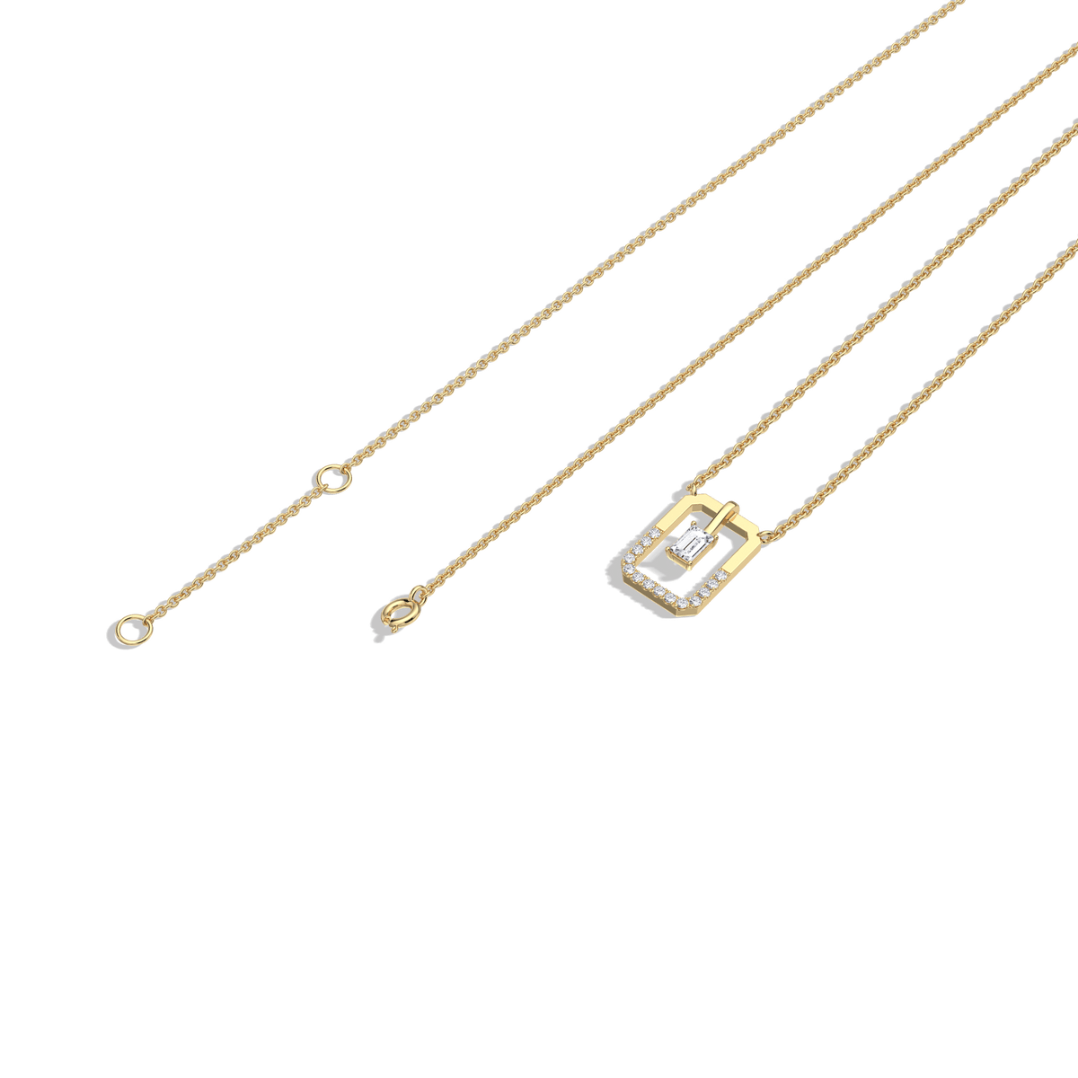 Emerald Cut Lab Diamond Rectangular Pendant Necklace - 