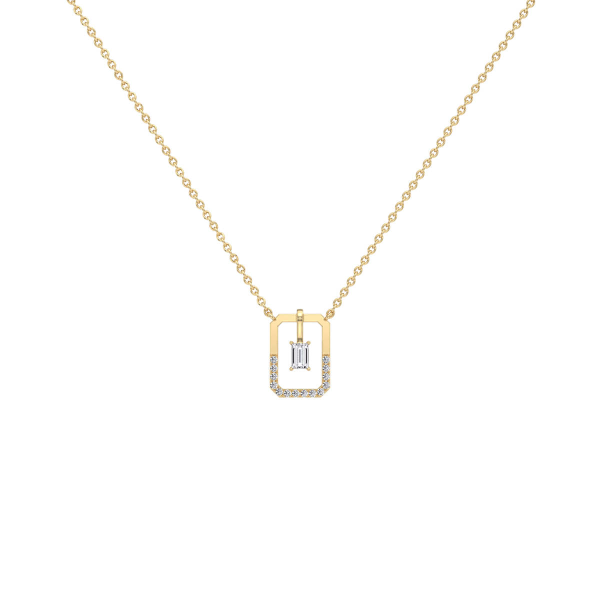 Emerald Cut Lab Diamond Rectangular Pendant Necklace - 