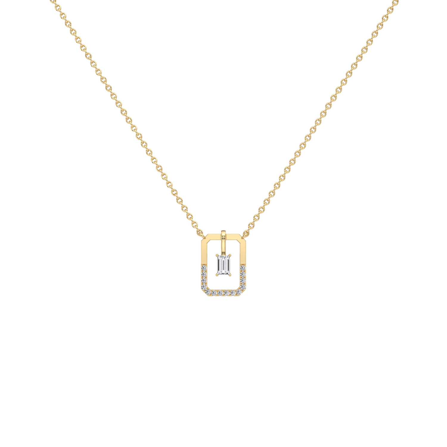 Emerald Cut Lab Diamond Rectangular Pendant Necklace - 