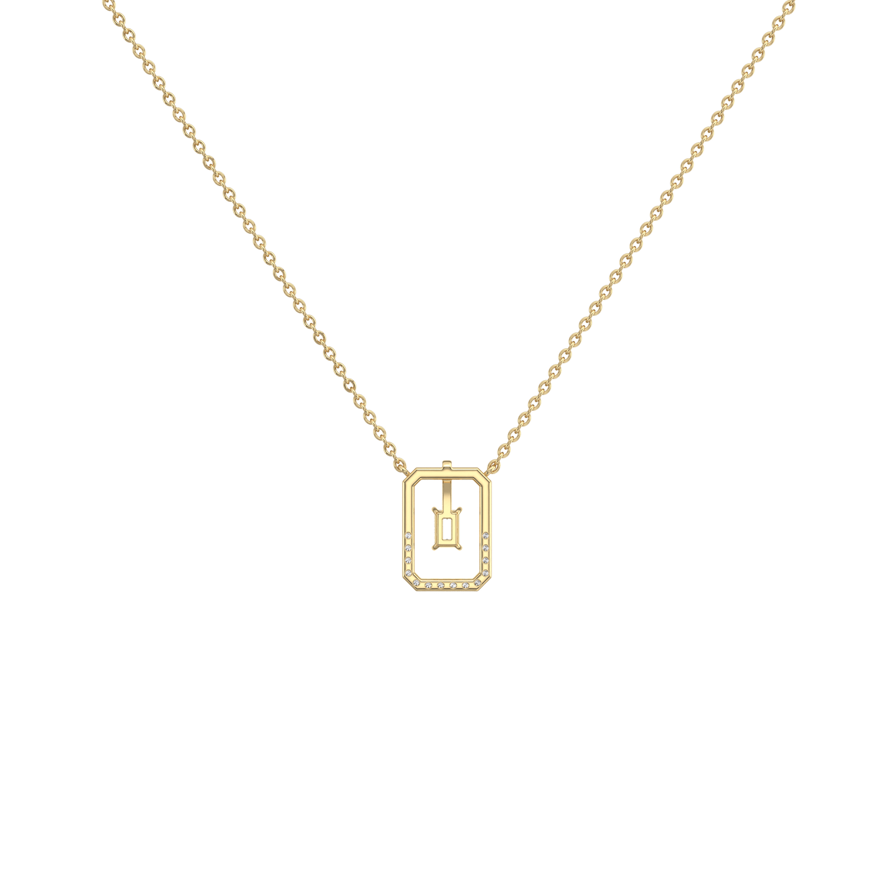 Emerald Cut Lab Diamond Rectangular Pendant Necklace - 