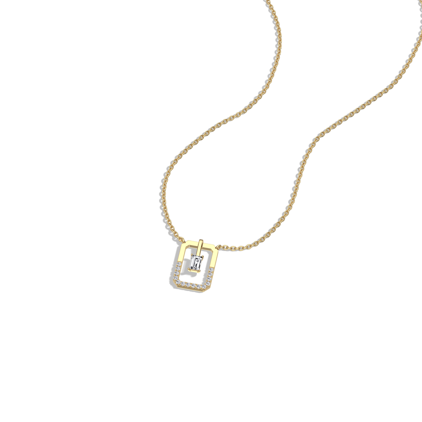 Emerald Cut Lab Diamond Rectangular Pendant Necklace - 