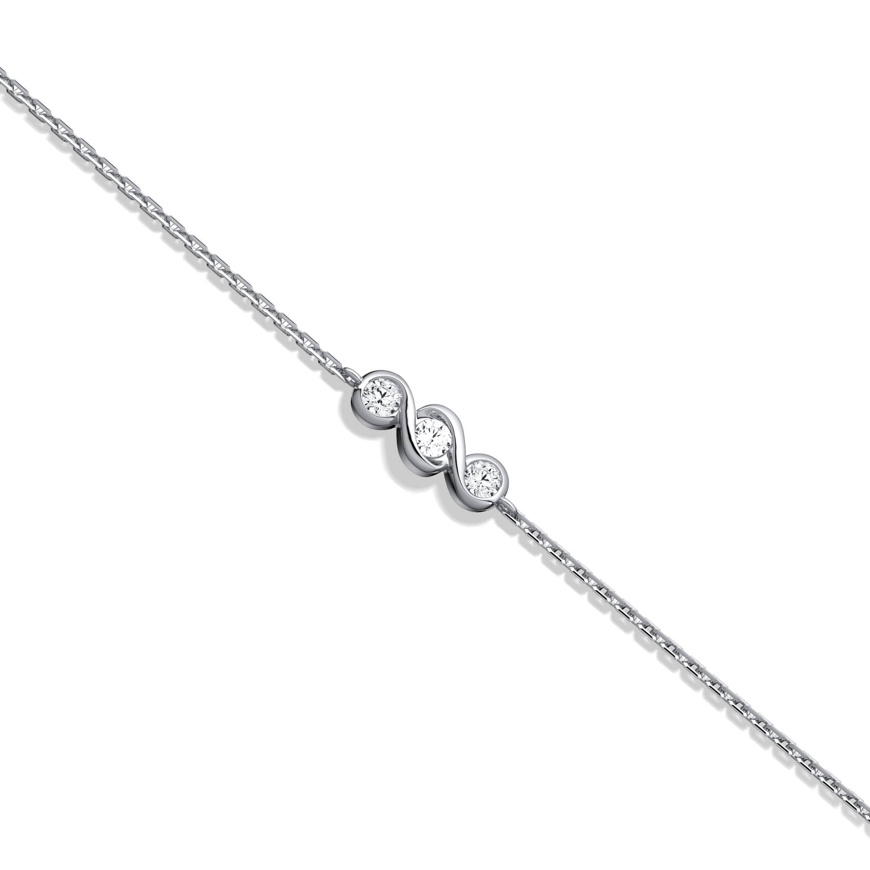 14K Solid Gold Lab Created Diamond Bezel Set Trio Bracelet - Bracelets