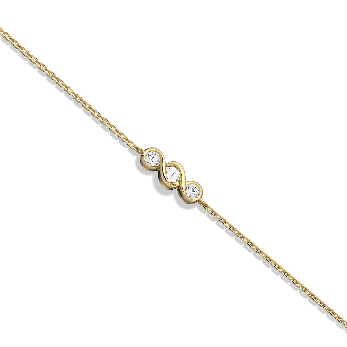 14K Solid Gold Lab Created Diamond Bezel Set Trio Bracelet - Bracelets