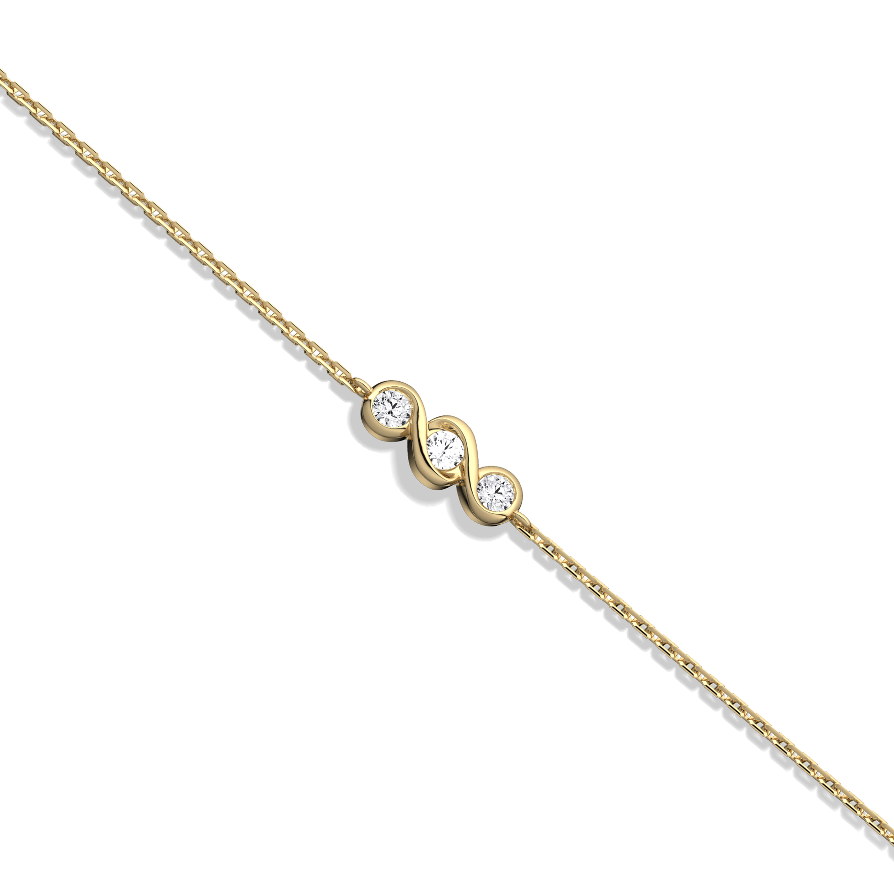 14K Solid Gold Lab Created Diamond Bezel Set Trio Bracelet - Bracelets