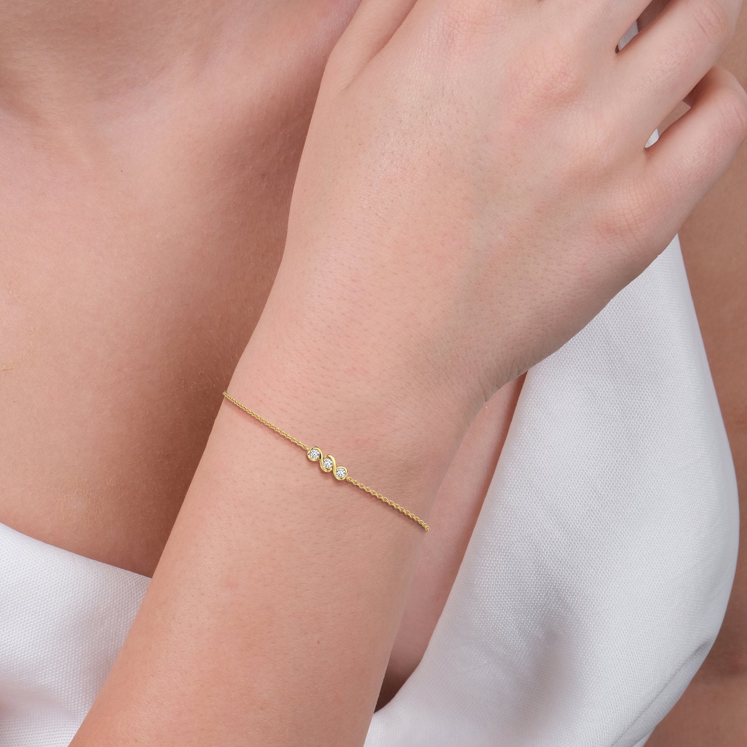 14K Solid Gold Lab Created Diamond Bezel Set Trio Bracelet - Bracelets