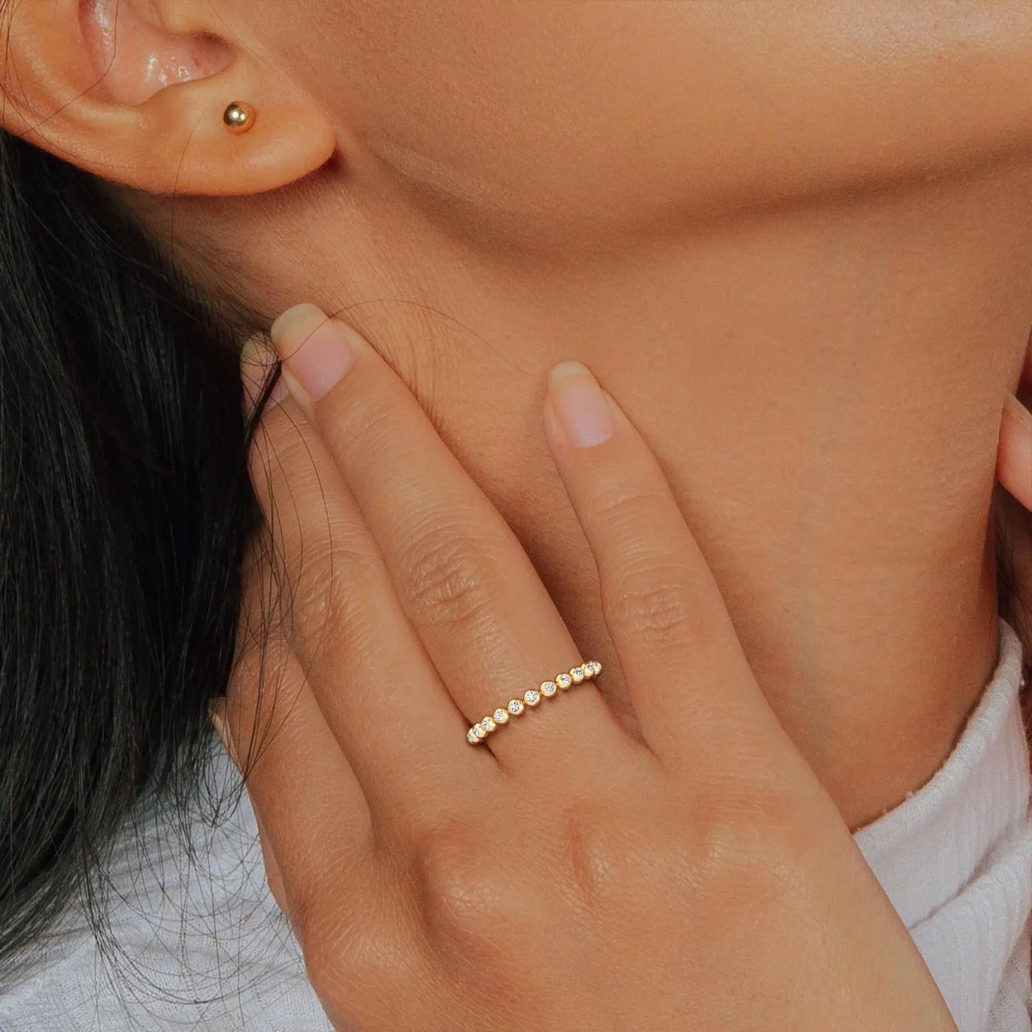 Half Eternity Lab Grown Diamond Ring In 14K Solid Gold/Platinum - Rings