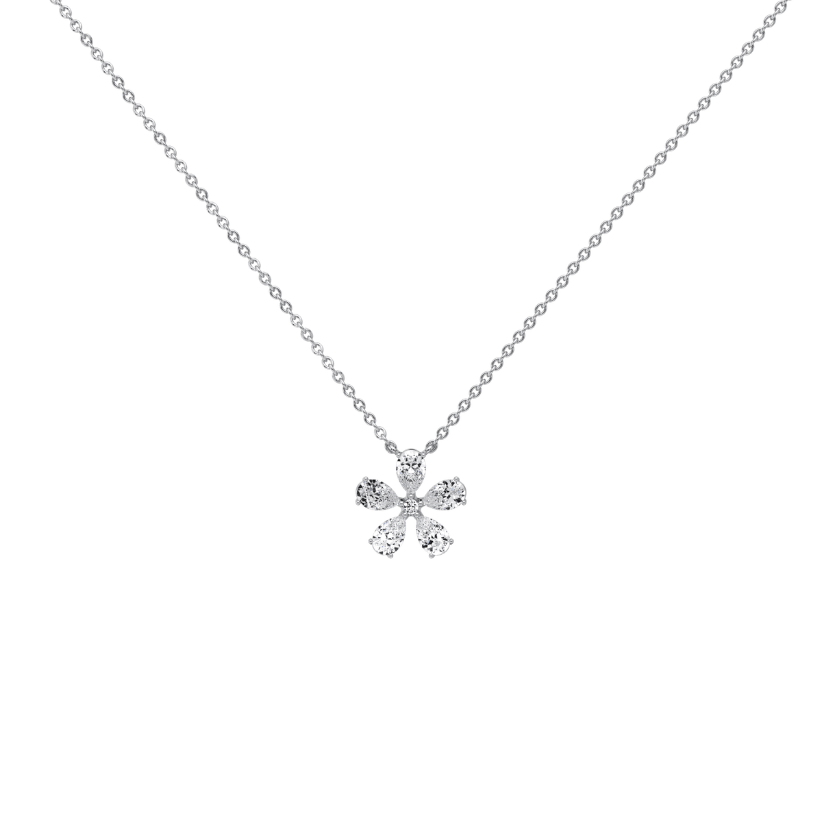 0.75CTW Lab Diamond Petite Flower Pendant Necklace In 14K Solid Gold/Platinum - Necklaces