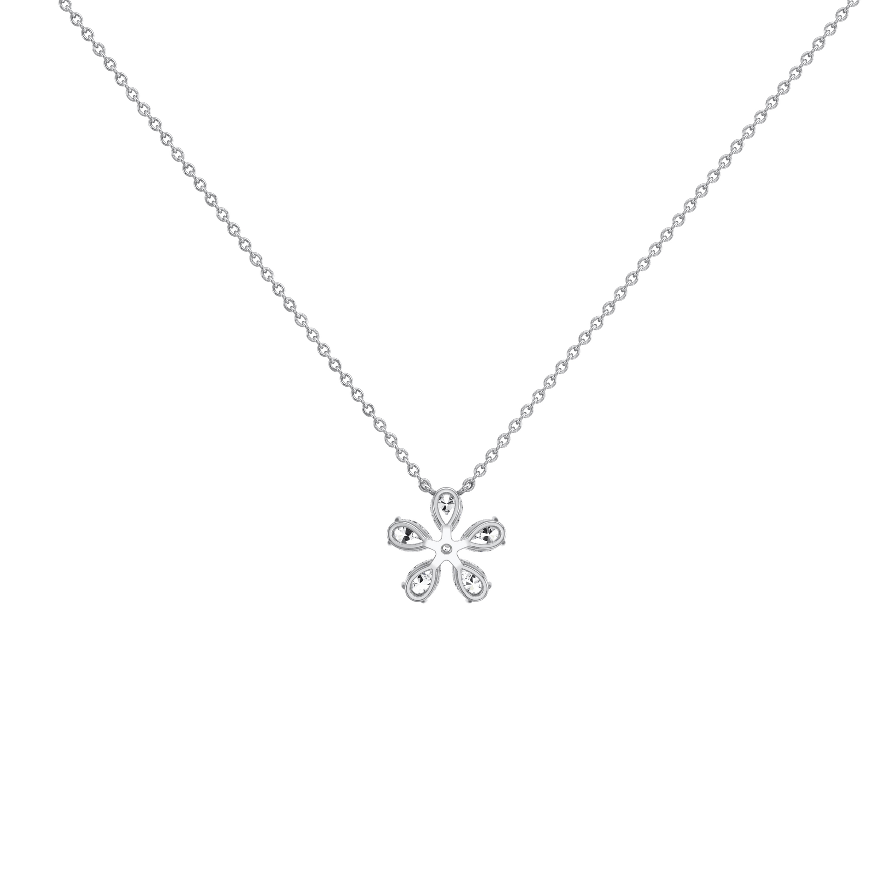 0.75CTW Lab Diamond Petite Flower Pendant Necklace In 14K Solid Gold/Platinum - Necklaces