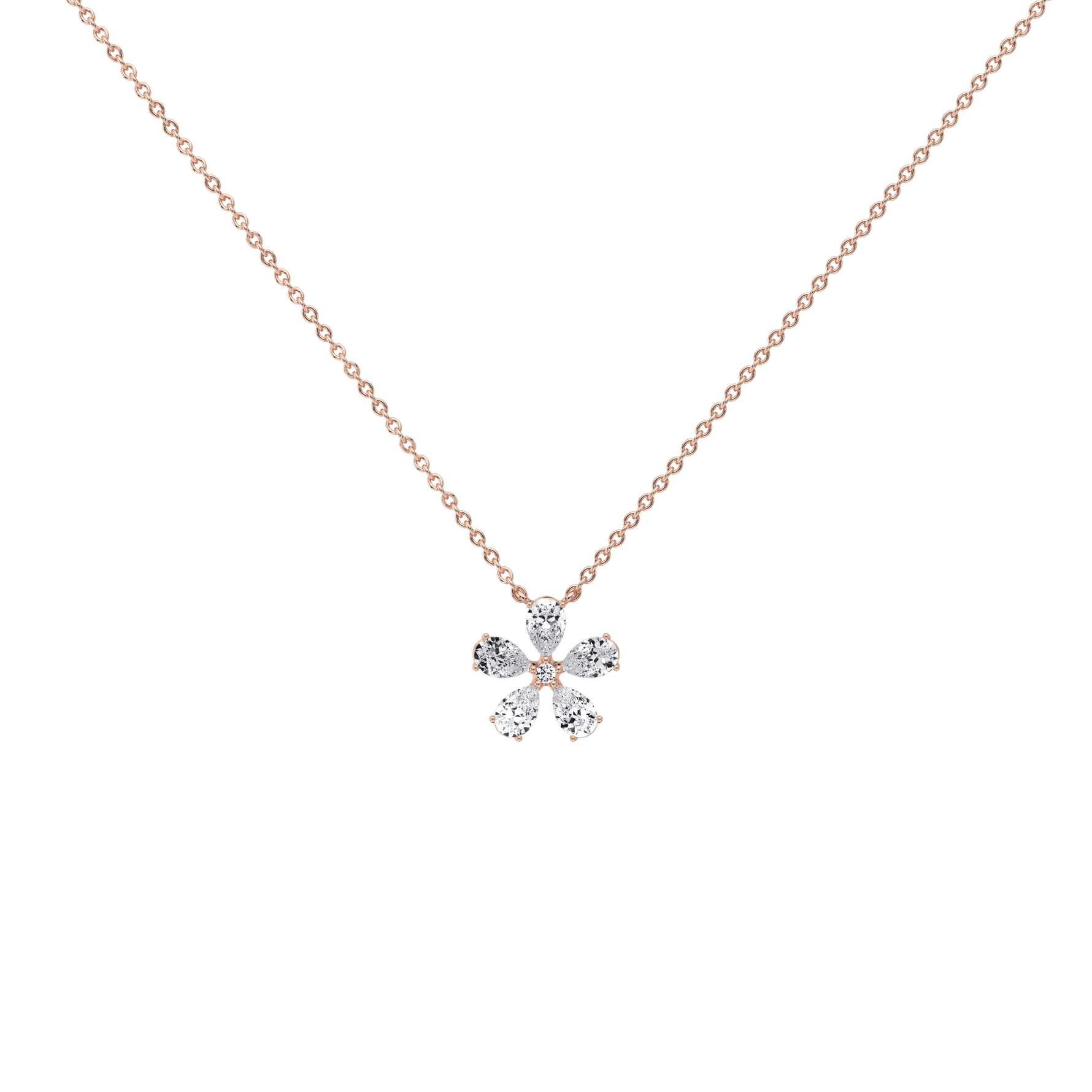 0.75CTW Lab Diamond Petite Flower Pendant Necklace In 14K Solid Gold/Platinum - Necklaces