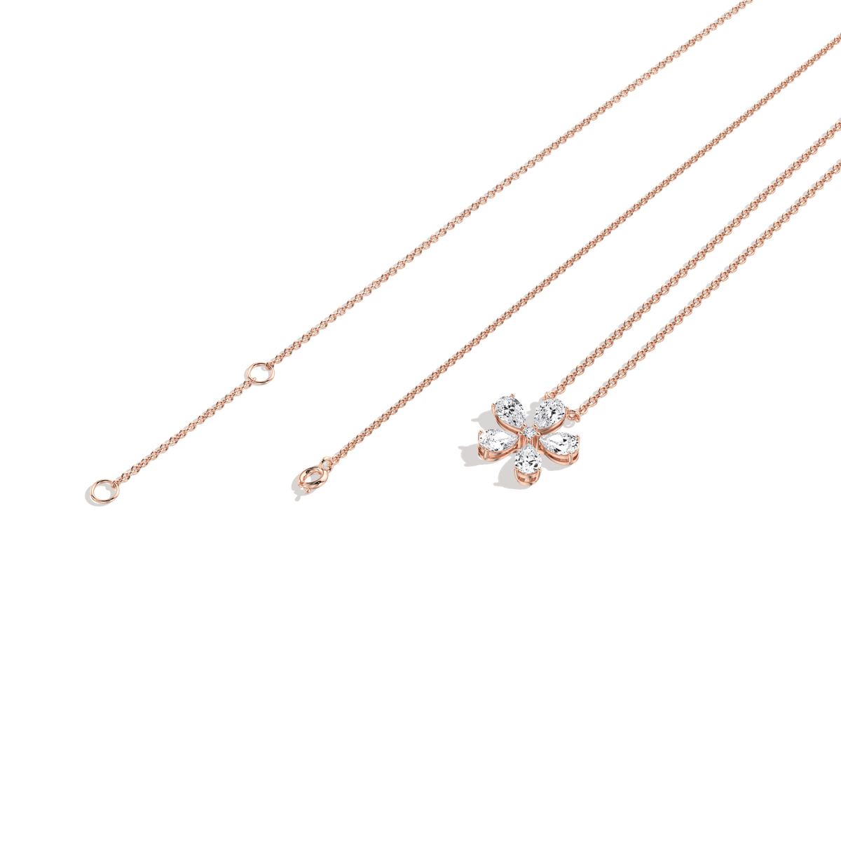0.75CTW Lab Diamond Petite Flower Pendant Necklace In 14K Solid Gold/Platinum - Necklaces