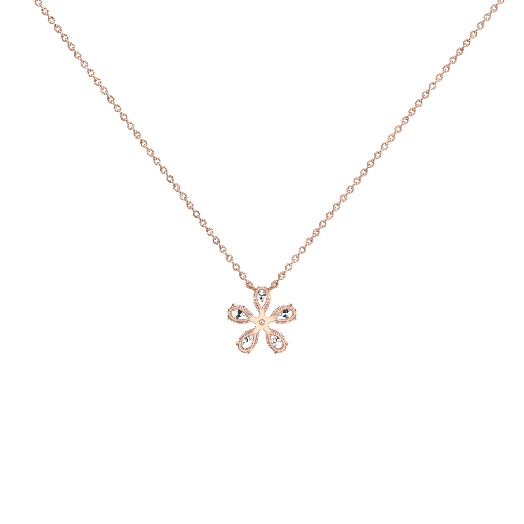 0.75CTW Lab Diamond Petite Flower Pendant Necklace In 14K Solid Gold/Platinum - Necklaces