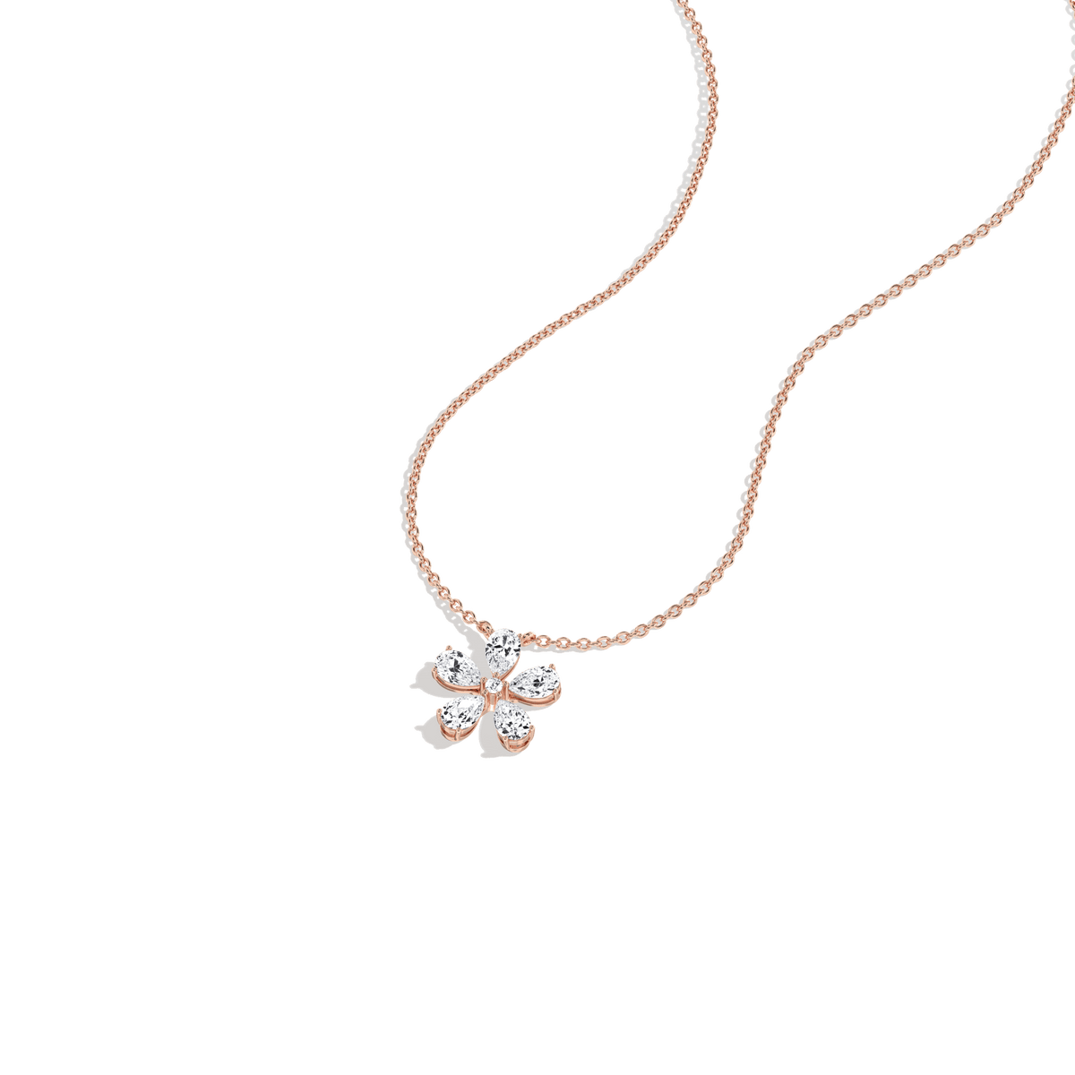 0.75CTW Lab Diamond Petite Flower Pendant Necklace In 14K Solid Gold/Platinum - Necklaces