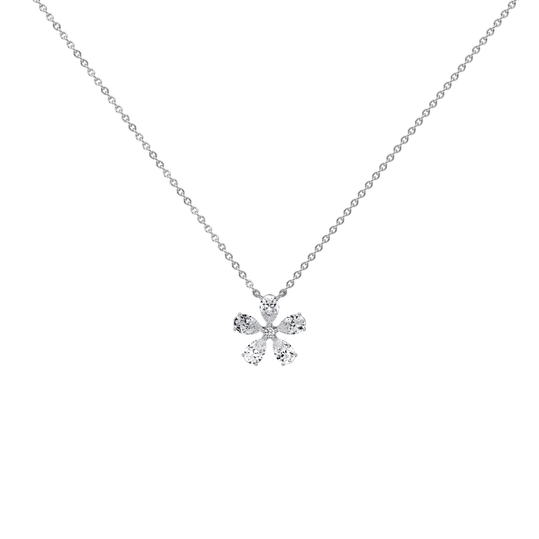 0.75CTW Lab Diamond Petite Flower Pendant Necklace In 14K Solid Gold/Platinum - Necklaces
