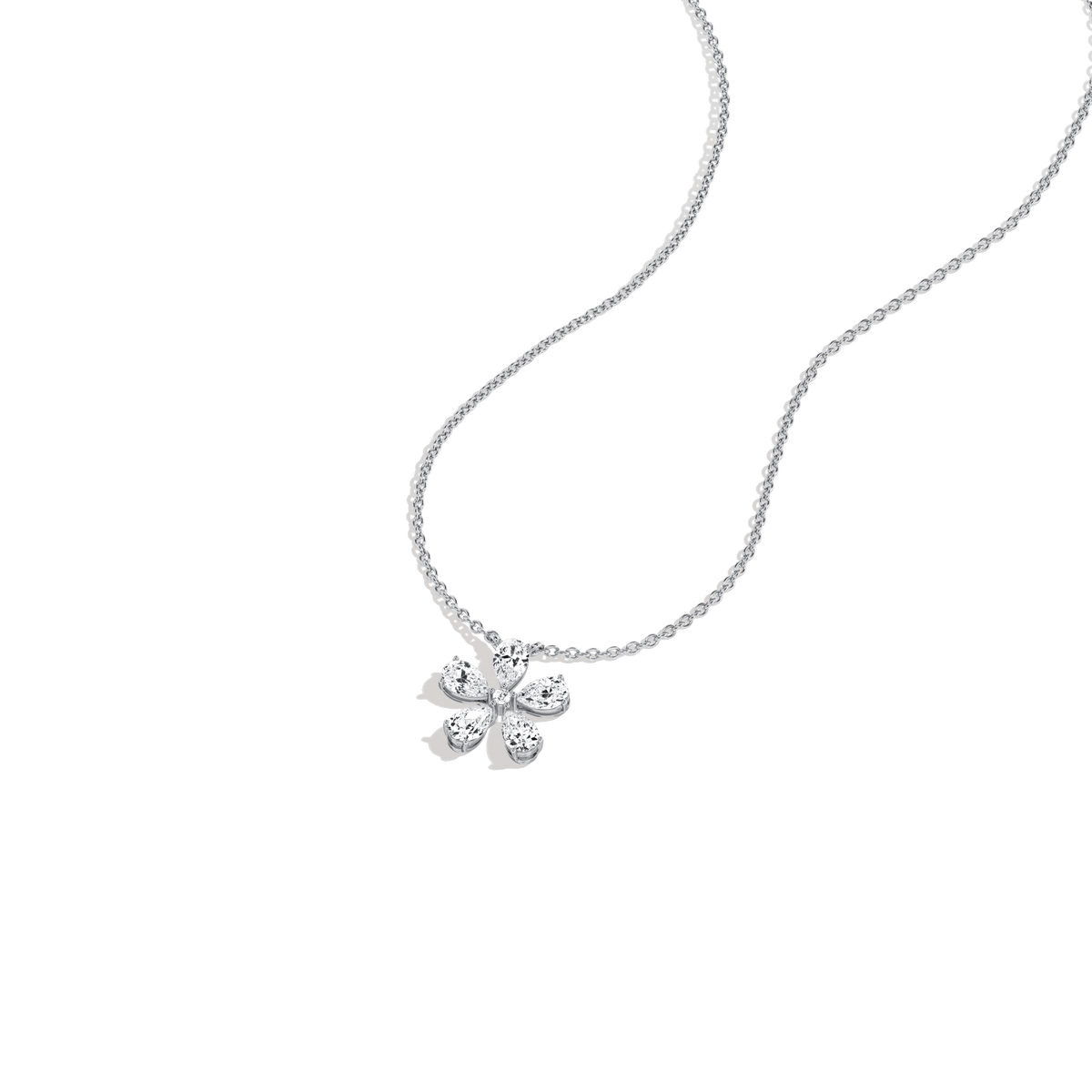 0.75CTW Lab Diamond Petite Flower Pendant Necklace In 14K Solid Gold/Platinum - Necklaces