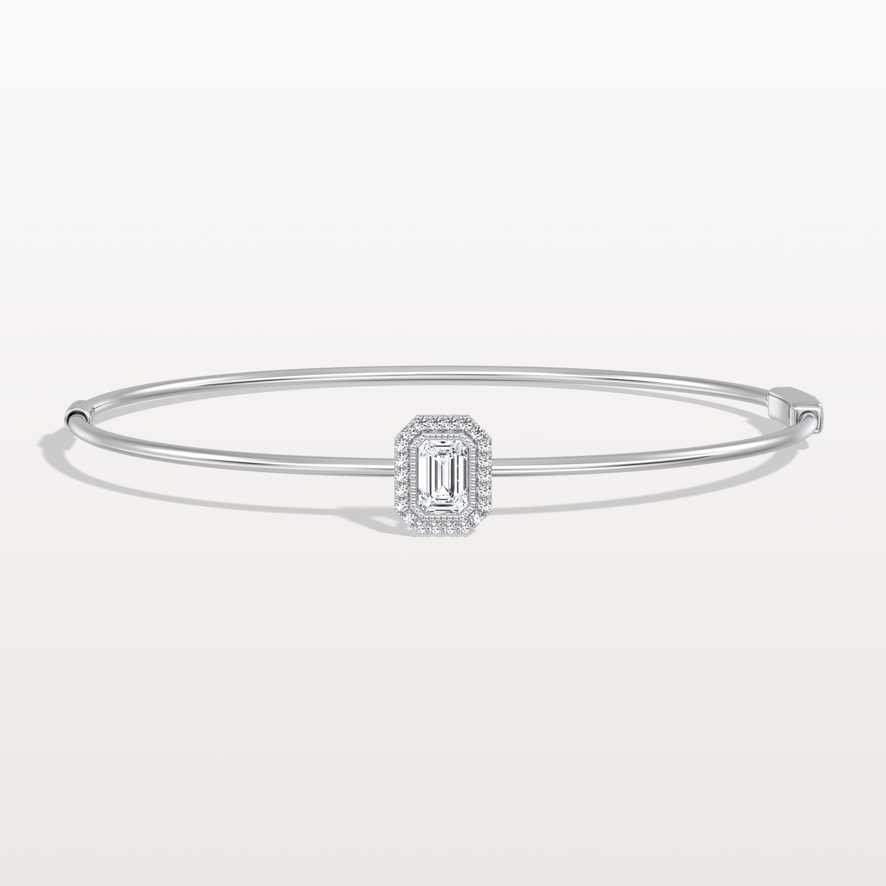 0.5CT Emerald Cut Lab Diamond Halo Bangle In 14K Solid Gold/Platinum - Bracelets