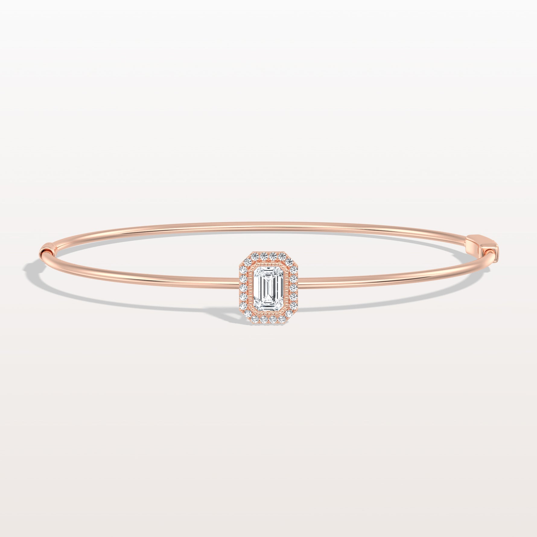 0.5CT Emerald Cut Lab Diamond Halo Bangle In 14K Solid Gold/Platinum - Bracelets