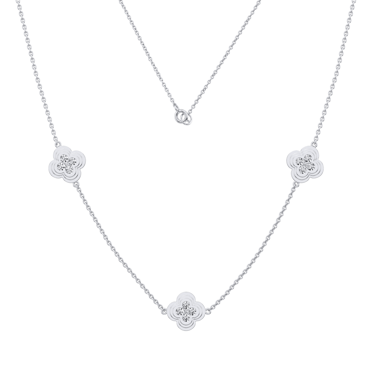 Lab Grown Diamond Clover Station Necklace In 14K Solid Gold/Platinum - Necklaces