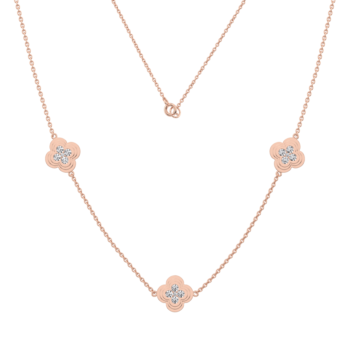 Lab Grown Diamond Clover Station Necklace In 14K Solid Gold/Platinum - Necklaces