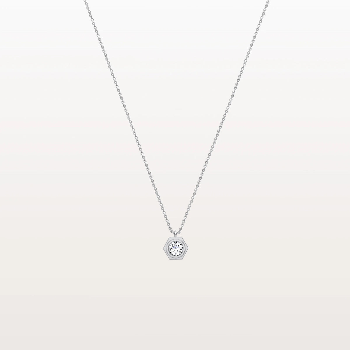 Hexagon Bezel Lab Grown Diamond Necklace in 14K Solid Gold/Platinum - Necklaces
